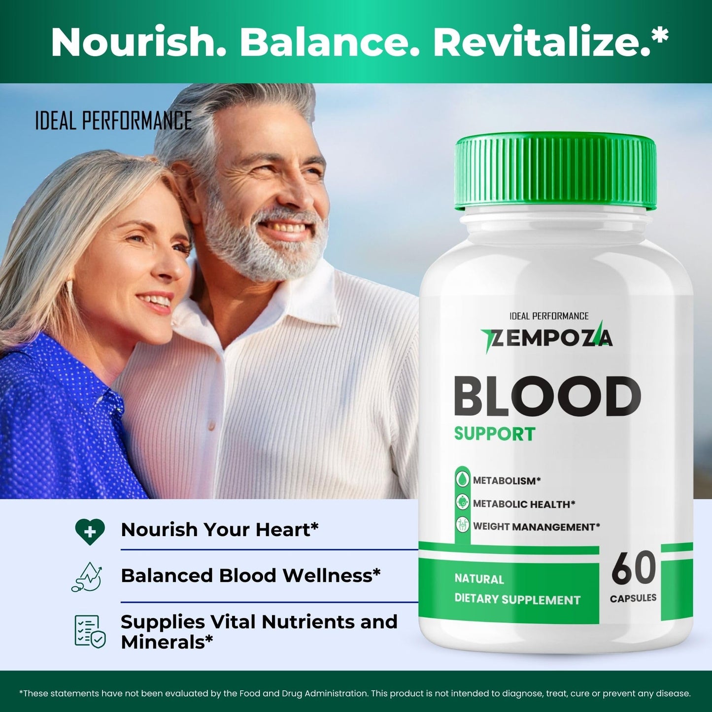 IDEAL PERFORMANCE Zempoza Blood Formula Supplement Capsules, 120 Capsules