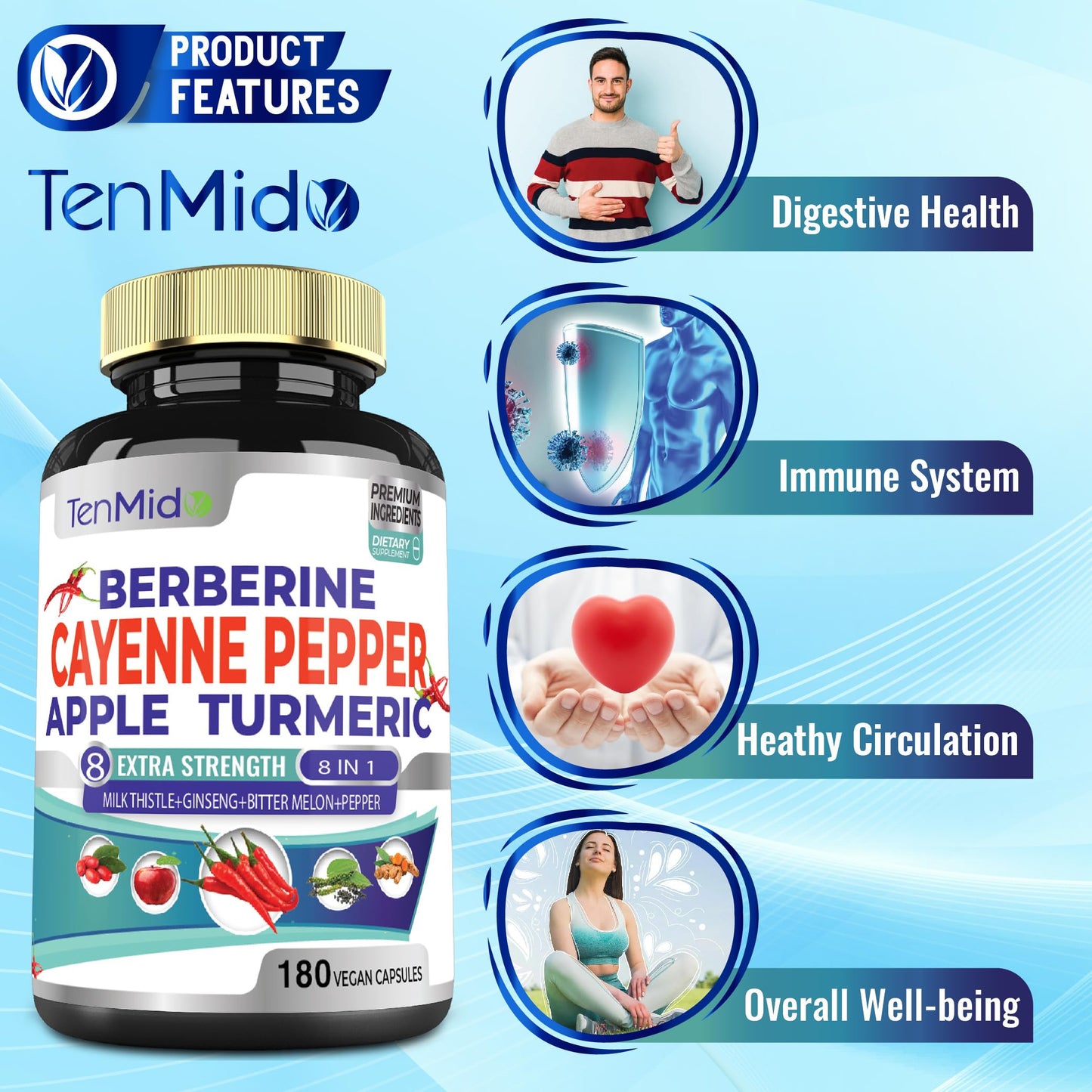 Tenmido Cayenne Pepper Supplements Extract Capsules 180 Count