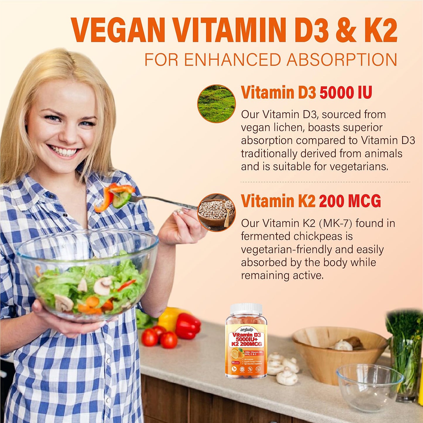ZEGBALP Vitamin D3 K2 Gummies, 120 Count