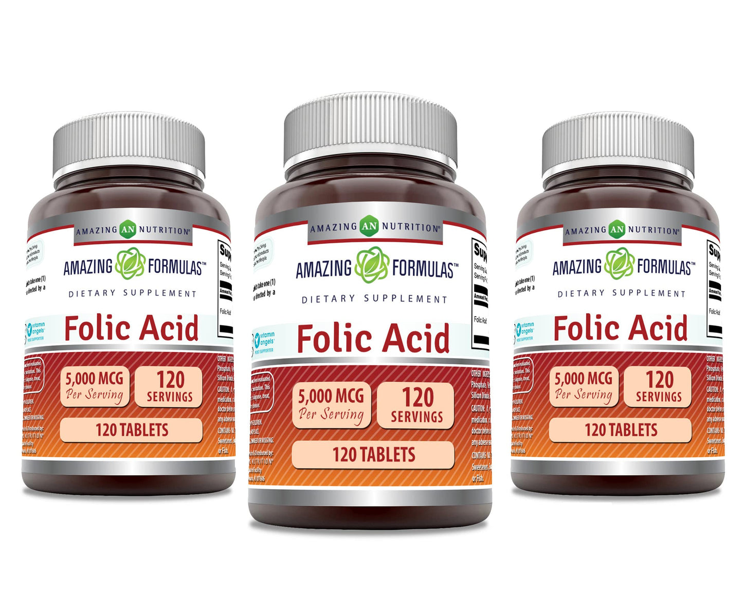 Amazing Nutrition Folic Acid 5000 Mcg per Serving Tablets, 360 Count