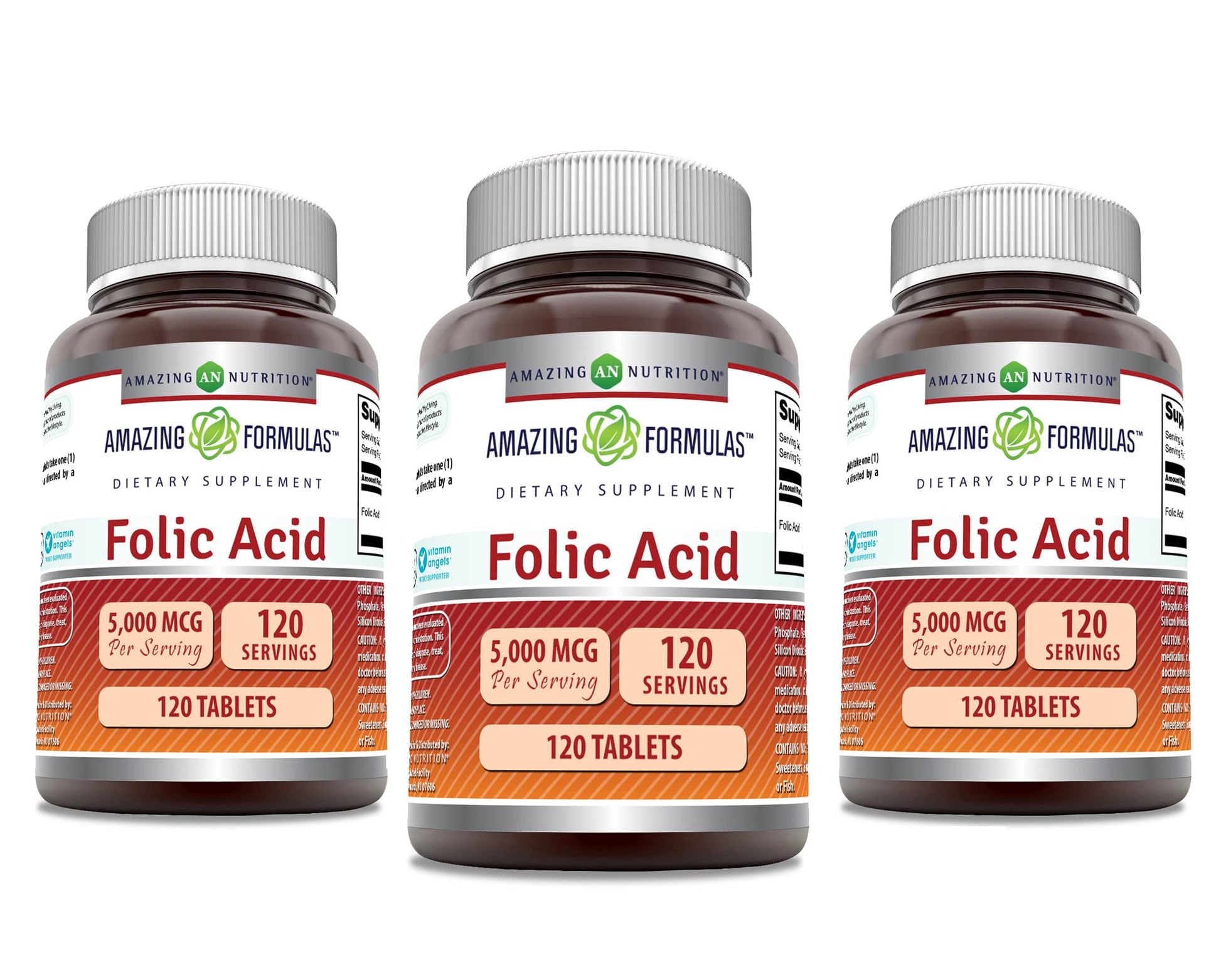 Amazing Nutrition Folic Acid 5000 Mcg per Serving Tablets, 360 Count