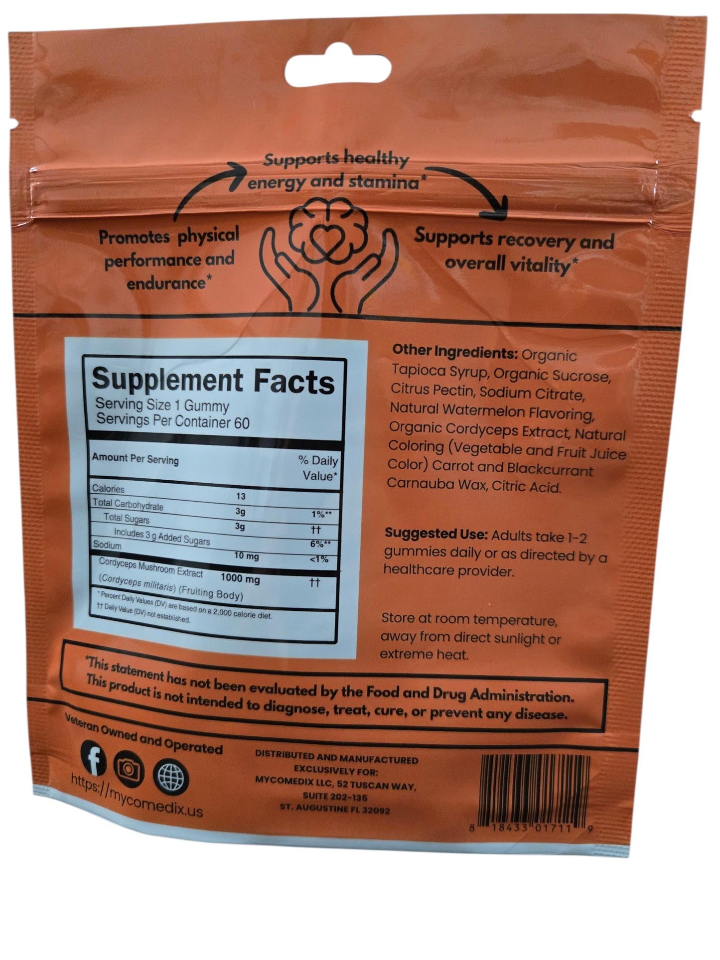 MYCOMedix Cordyceps Mushroom Gummies Watermelon Flavor, 60 Gummies