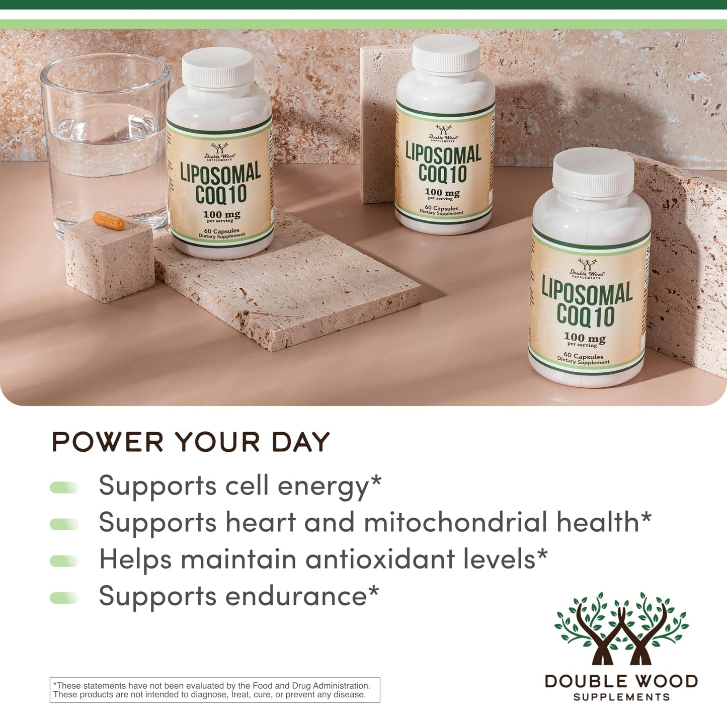 Double Wood Supplements Liposomal CoQ10 100mg CELLg8, Energy + Heart Health Support, 60 Capsules