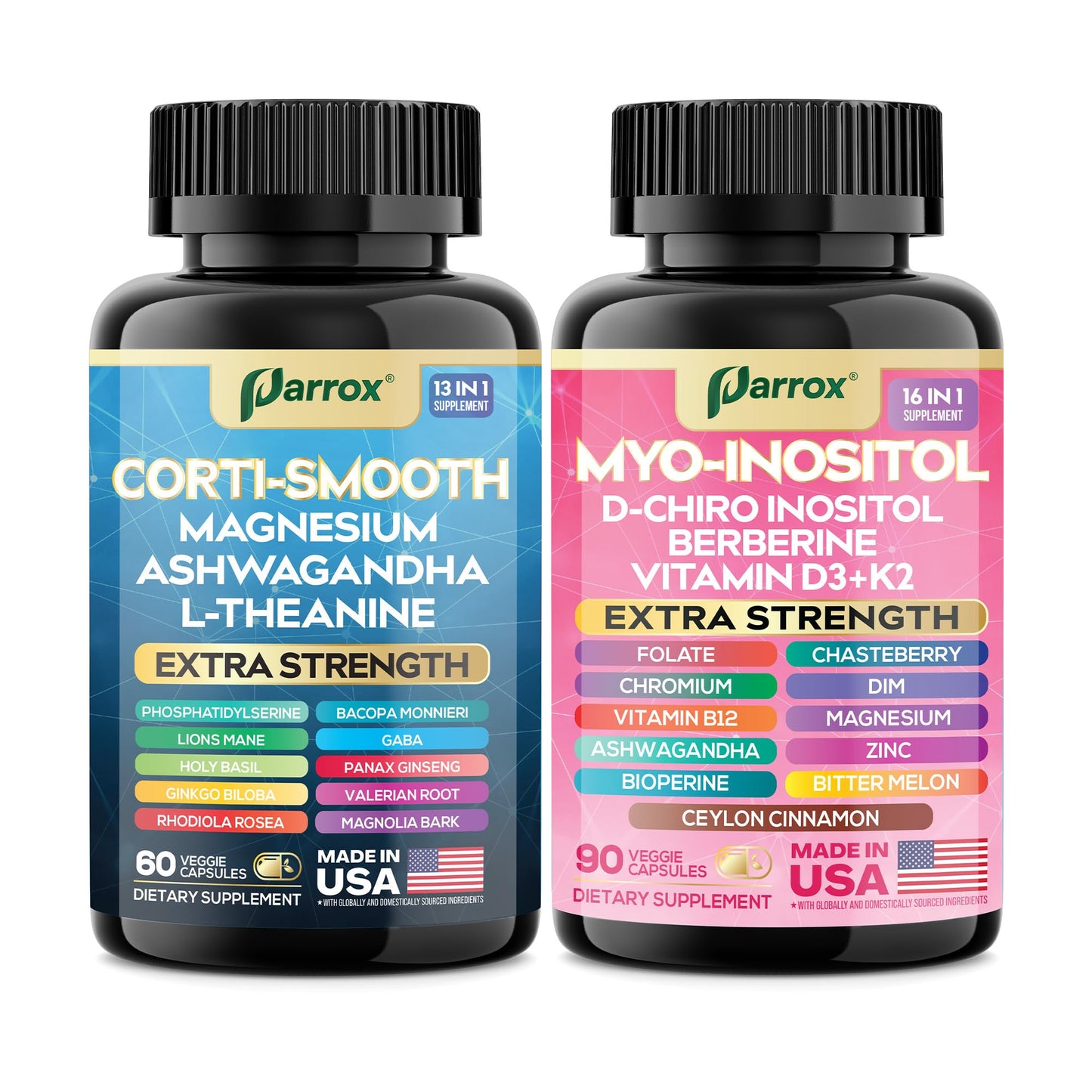 Parrox Cortisol & Myo-Inositol Bundle, GABA & Berberine, Soothe & Smooth Capsules, 450 Count