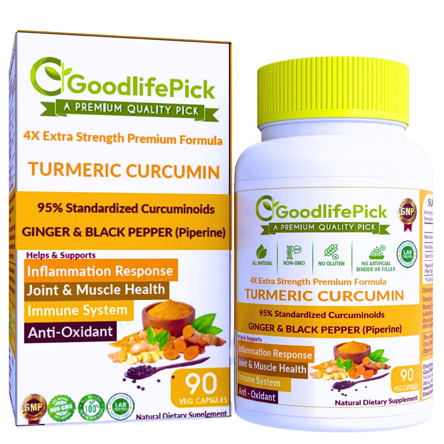 GoodlifePick Premium Turmeric Capsules with Ginger and Black Pepper Capsule 90 Count