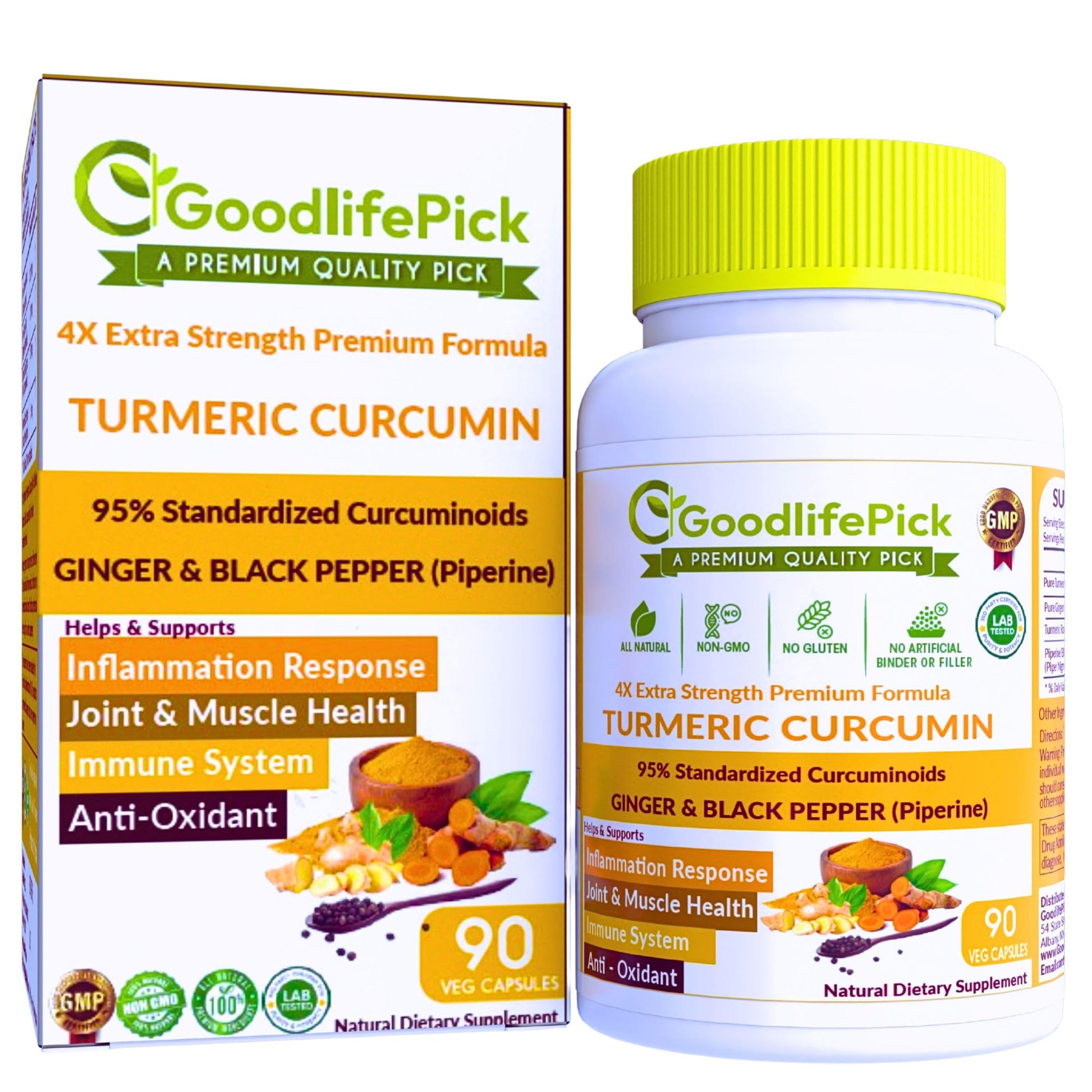 GoodlifePick Premium Turmeric Capsules with Ginger and Black Pepper Capsule 90 Count