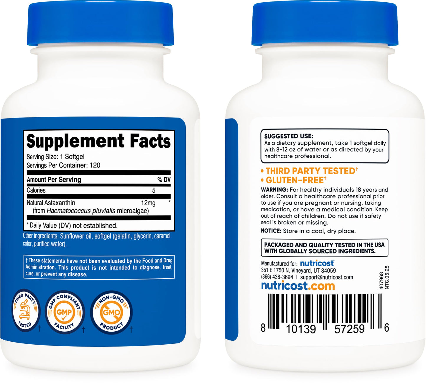 Nutricost Astaxanthin 12mg Capsules 120 Count