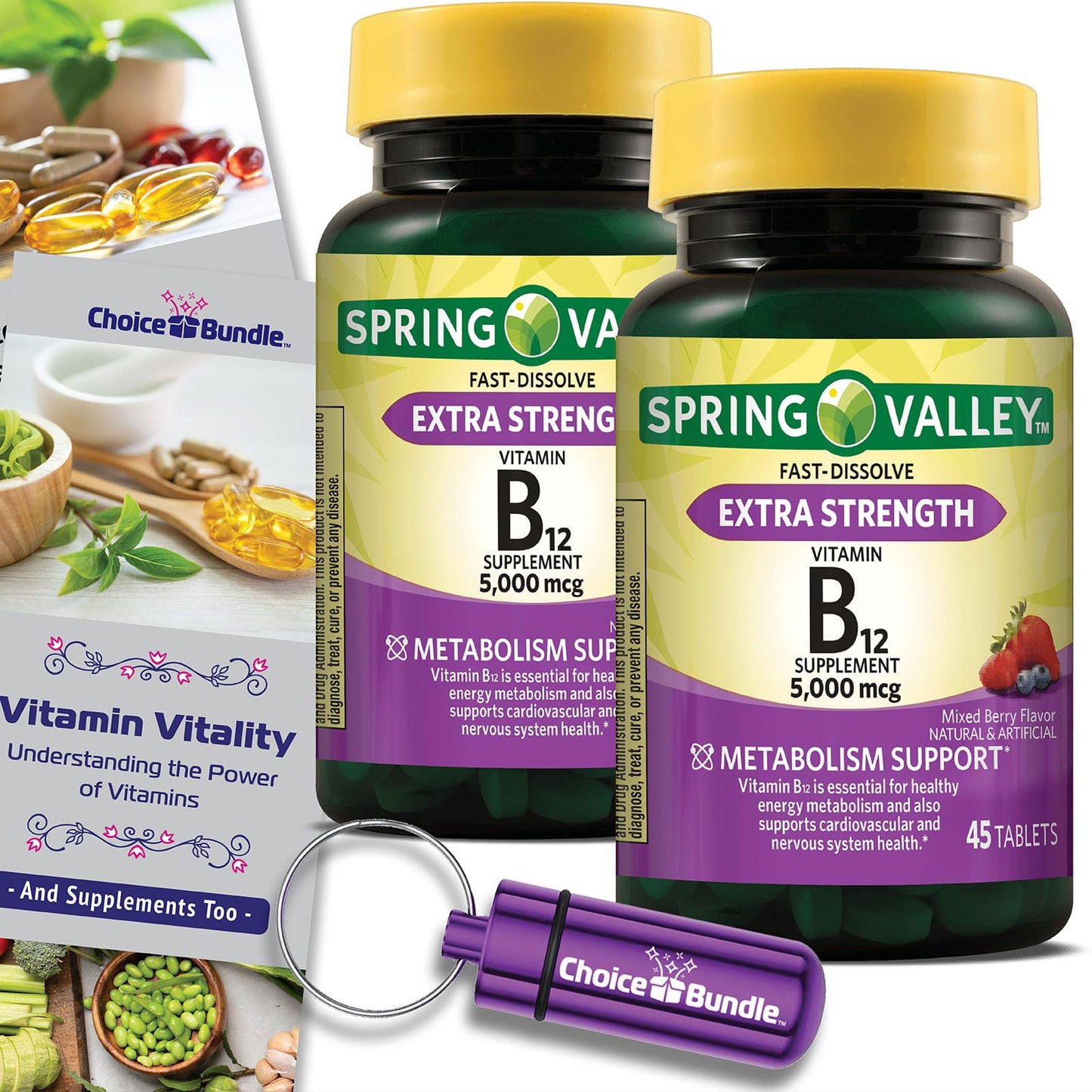 Choice Bundle Vitamin B12 Fast Dissolve Tablets 5000 mcg Extra Strength Metabolism Support, 90 Tablets
