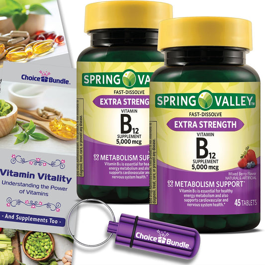 Choice Bundle Vitamin B12 Fast Dissolve Tablets 5000 mcg Extra Strength Metabolism Support, 90 Tablets