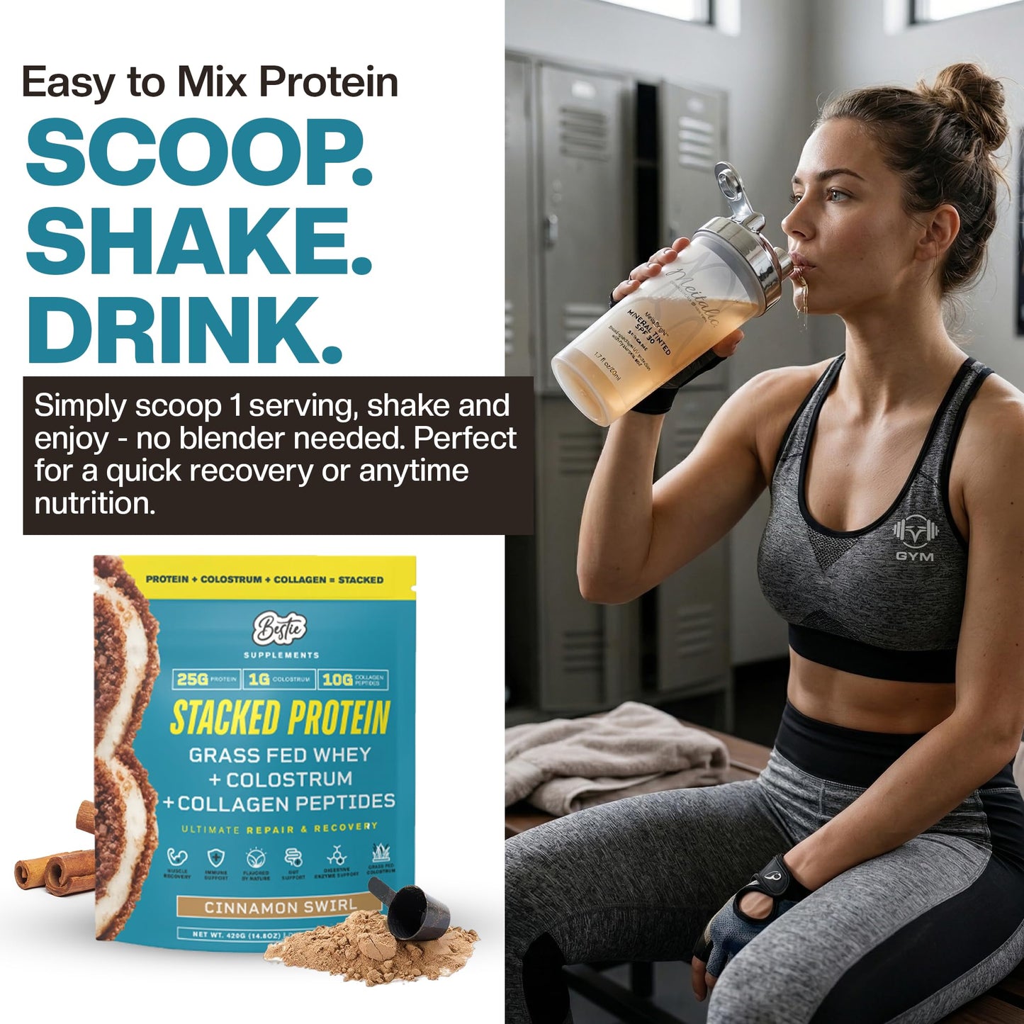 Bestie Supplements Stacked Grass Fed Whey + Collagen + Colostrum Protein Powder, 1 Pack