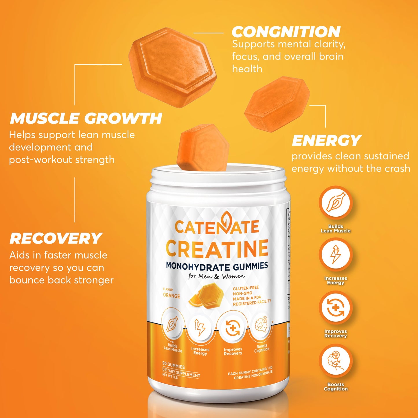 CATENATE Creatine Gummies 4500mg Creatine Monohydrate, 90 Count