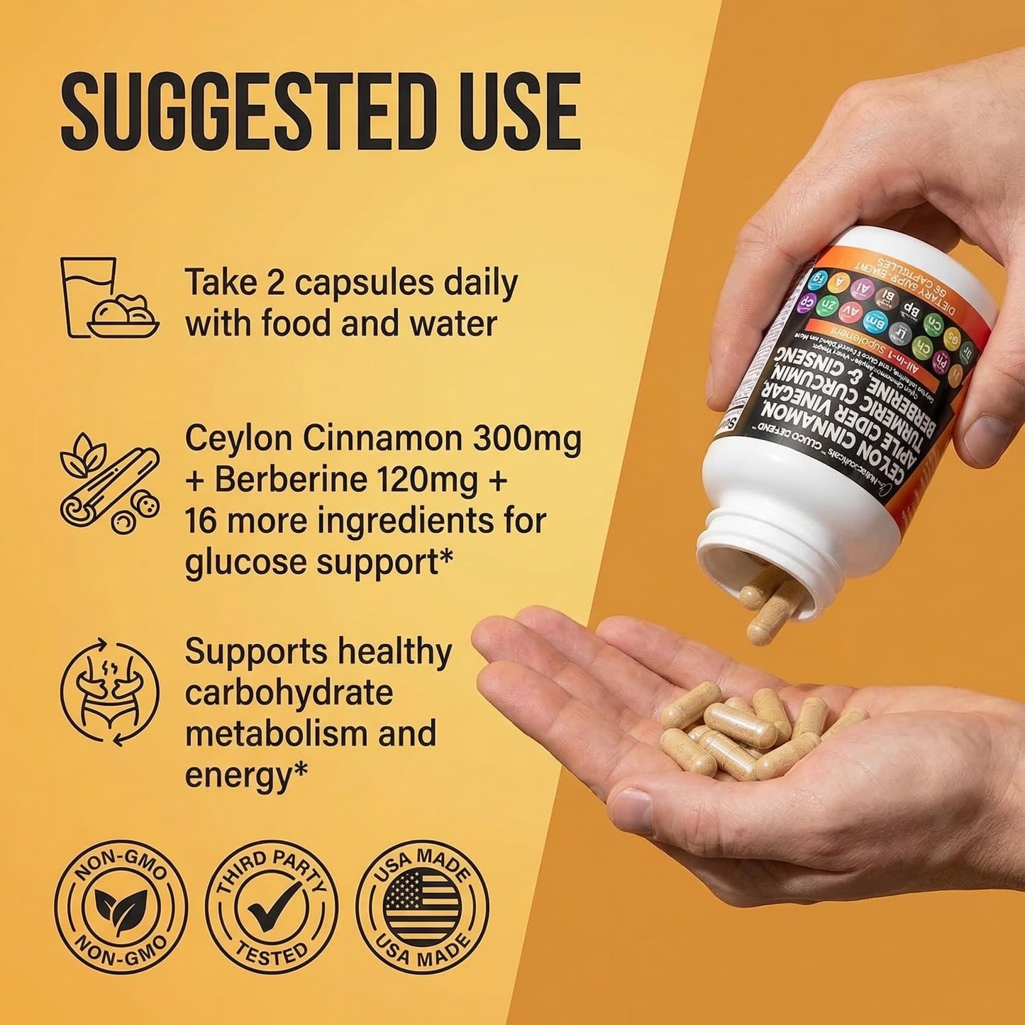 Clean Nutraceuticals Ceylon Cinnamon + Berberine + Turmeric + Apple Cider Vinegar + Ginseng + Bitter Melon (Karela) + Gymnema + Milk Thistle + Fenugreek Supplement Capsules, 60 Count