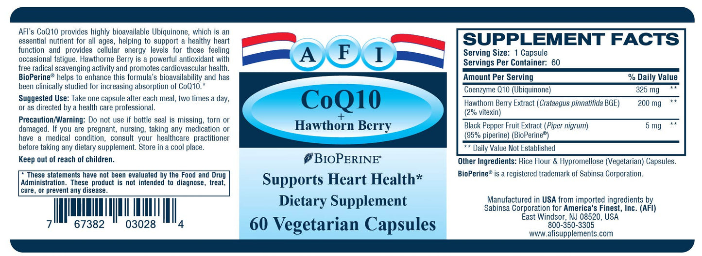 AFI CoQ10 + Hawthorn Berry Capsule, 60 Count