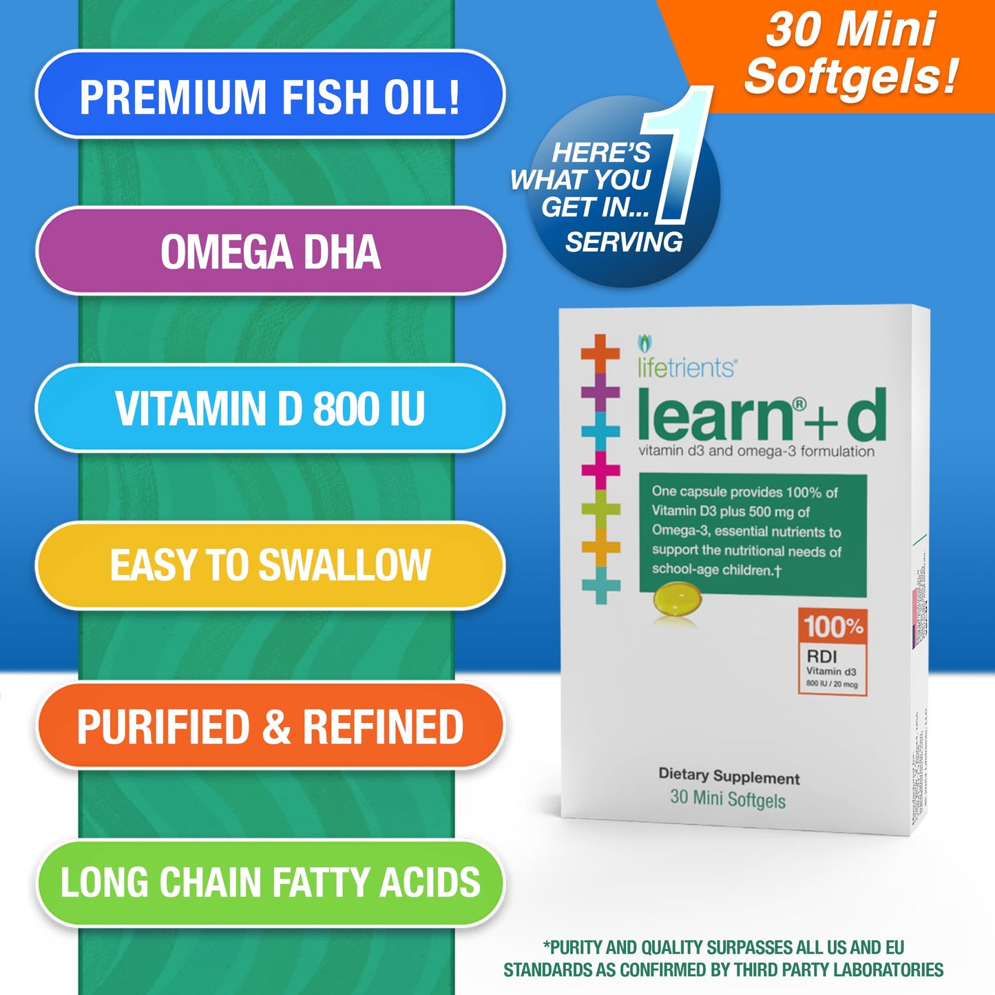 Lifetrients Learn+D Vitamin D3 & Omega-3 Formulation 30 Softgels