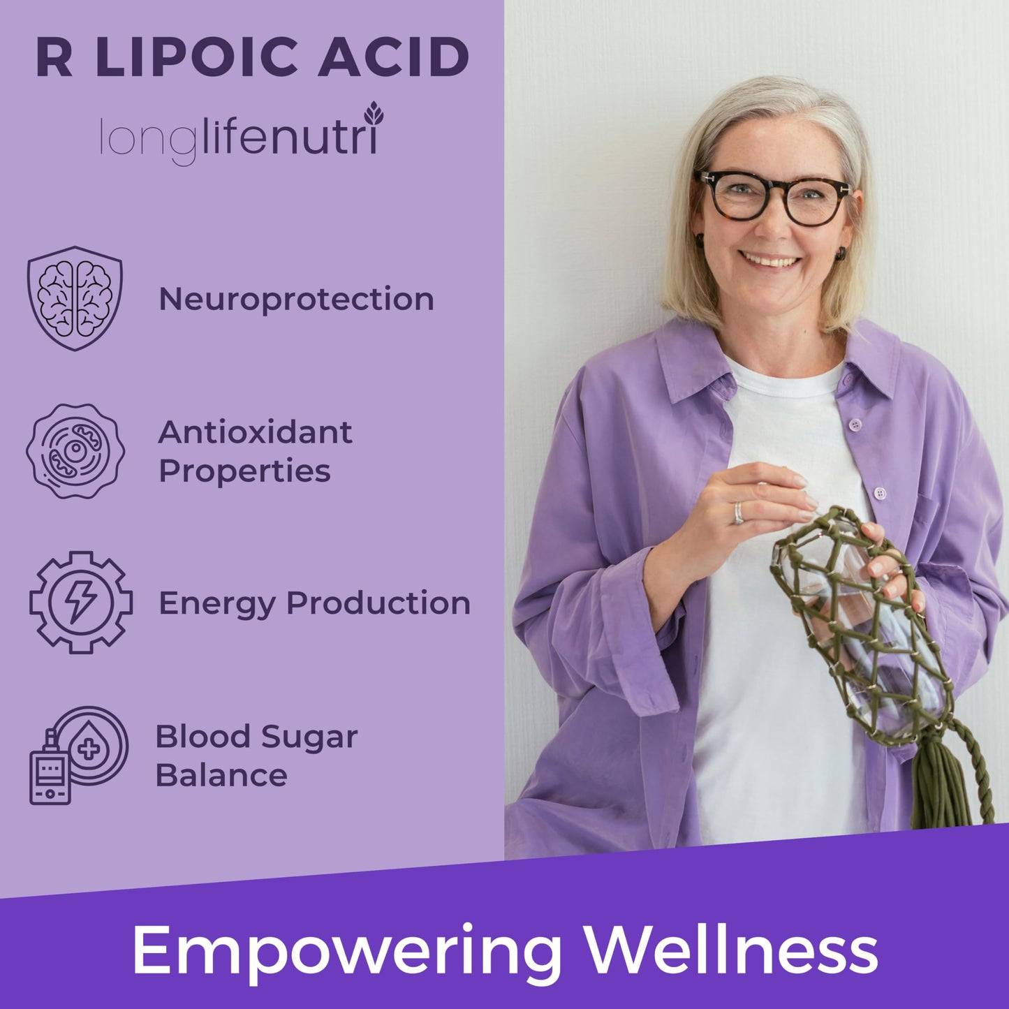 LongLifeNutri Stabilized R-Alpha Lipoic Acid 300mg High Potency Na-RALA Supplement for Cellular Energy & Metabolic Function, 120 Capsules