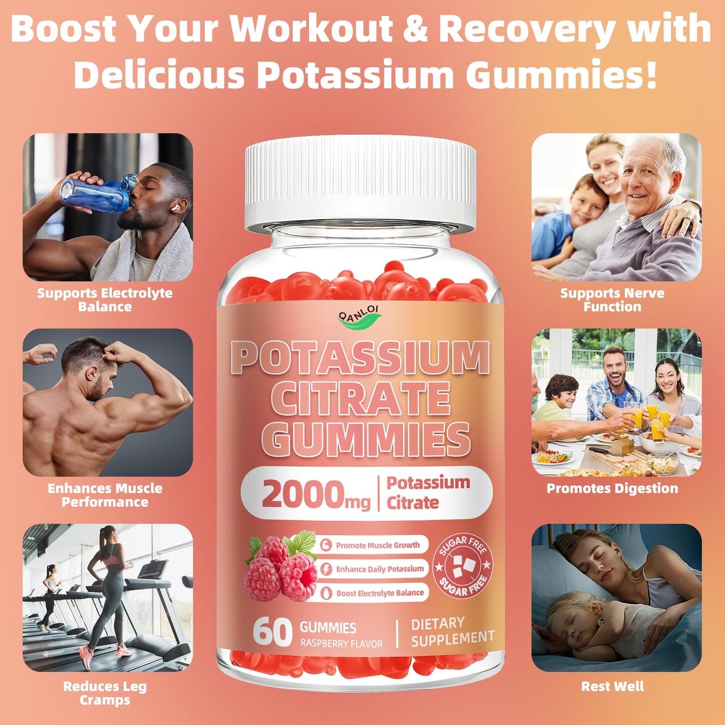 QANLOI Potassium Citrate 2000mg Potassium Gummies for Adults 120 Count