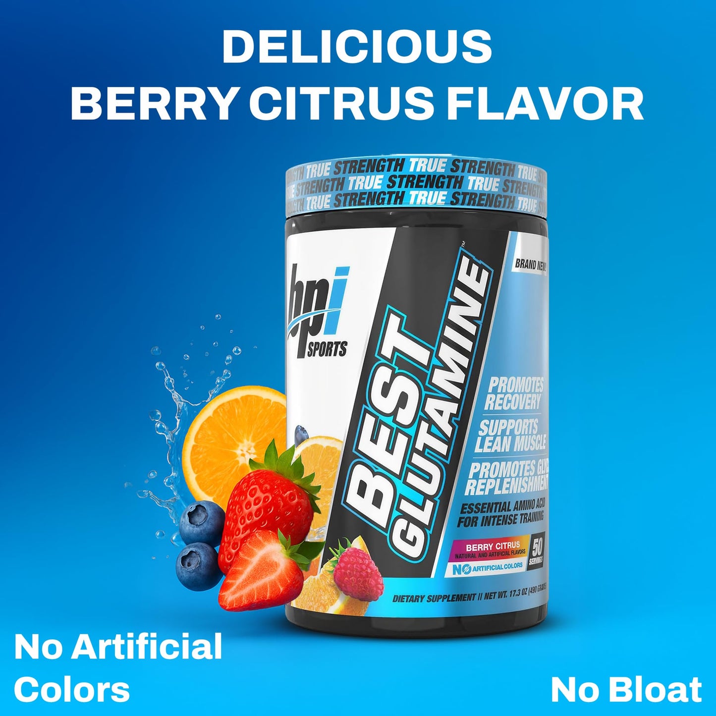 BPI Sports Best Glutamine Supplement, L-Glutamine Powder for Gut Health, Muscle Recovery and Immune Support – 6 Advanced Glutamine Types + Vitamin C – Berry Citrus Flavor, 17.3