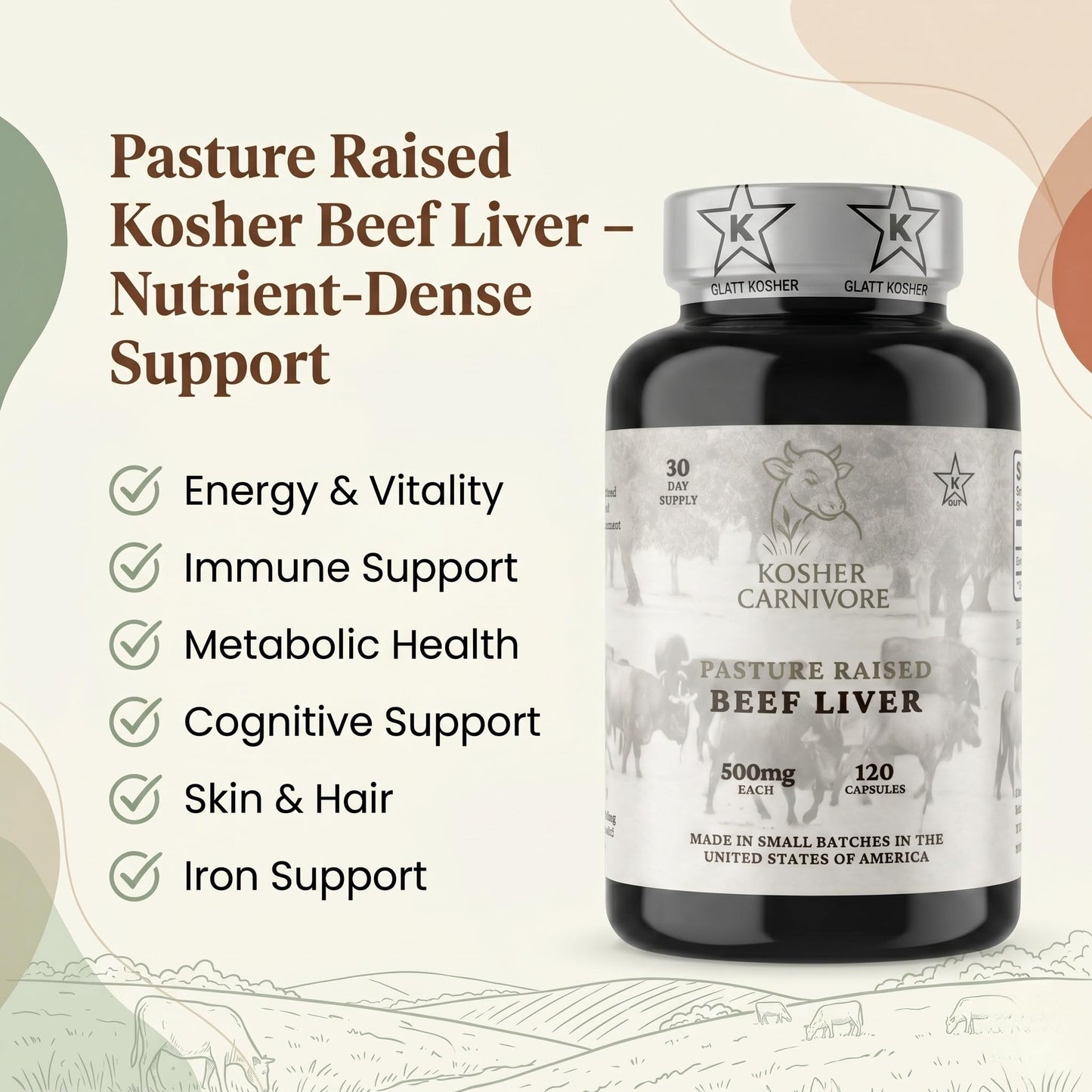 Kosher Carnivore Pasture Raised Beef Liver Capsules, 120 Count