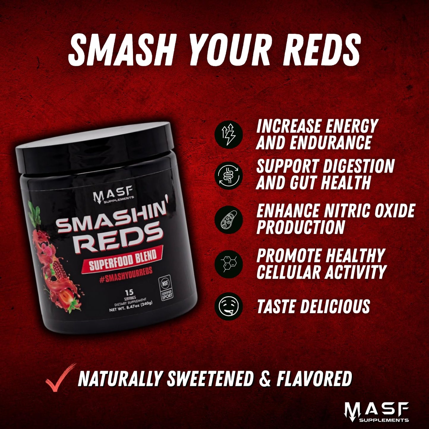 MASF Smashin' Reds Organic Superfood Supplements Powder 8.47 Ounce