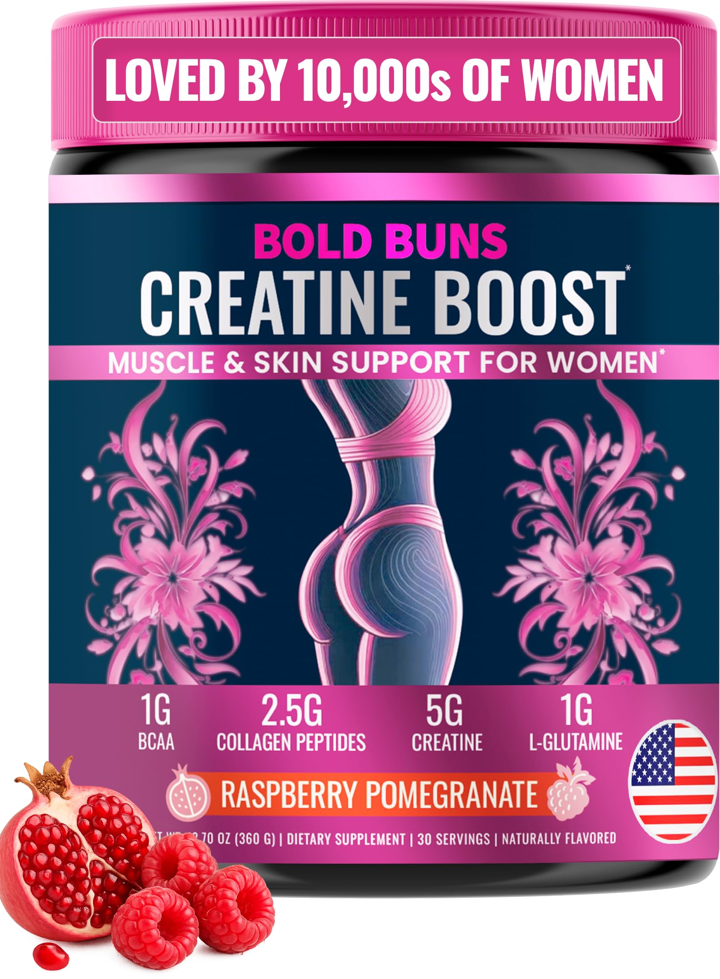 Bold Buns Creatine for Women – Supplement with Collagen & BCAA – Powder, 12.7 Ounce