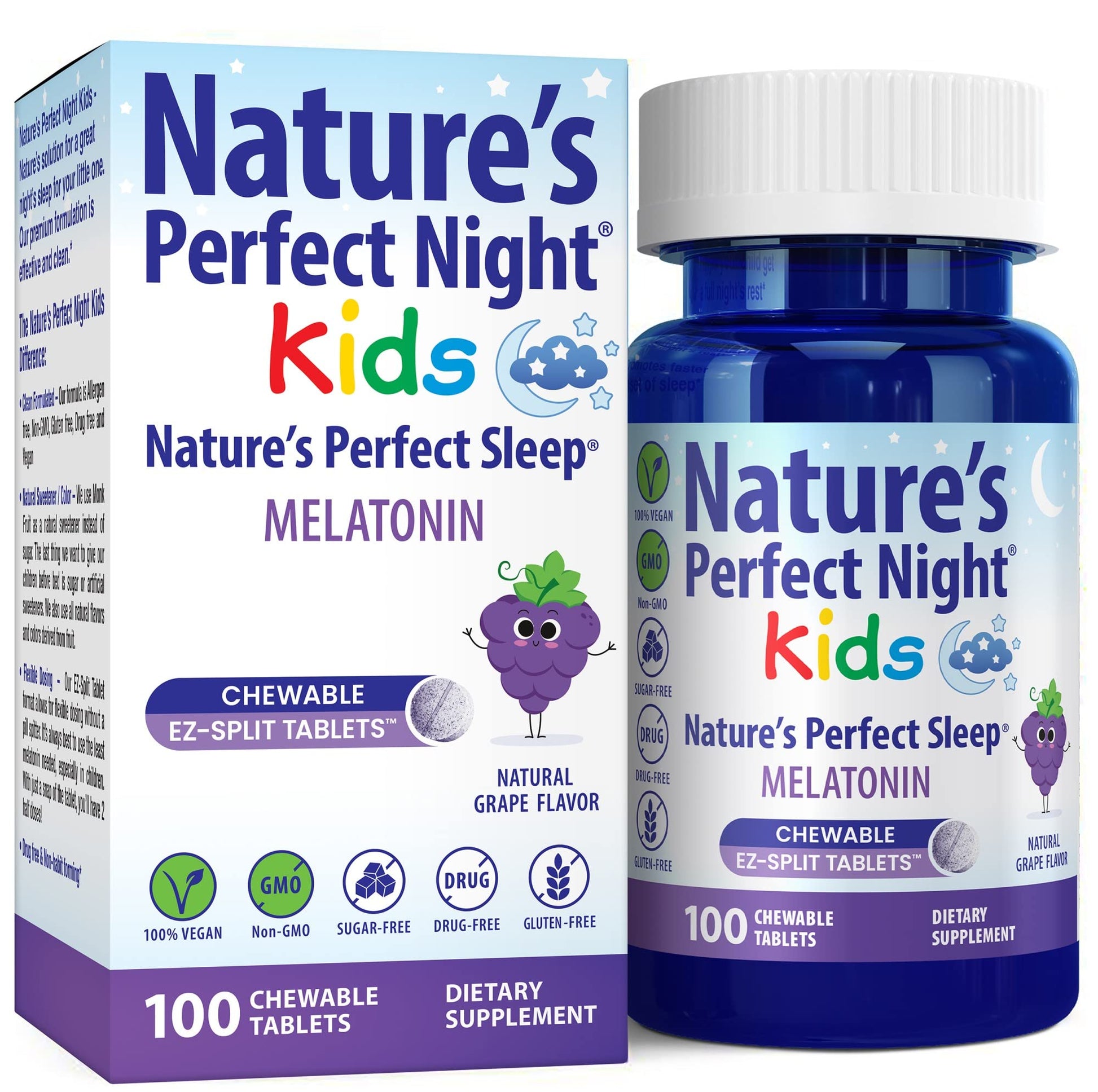 Nature's Perfect Night Kids Melatonin 1mg Chewable Tablets, 100 Count