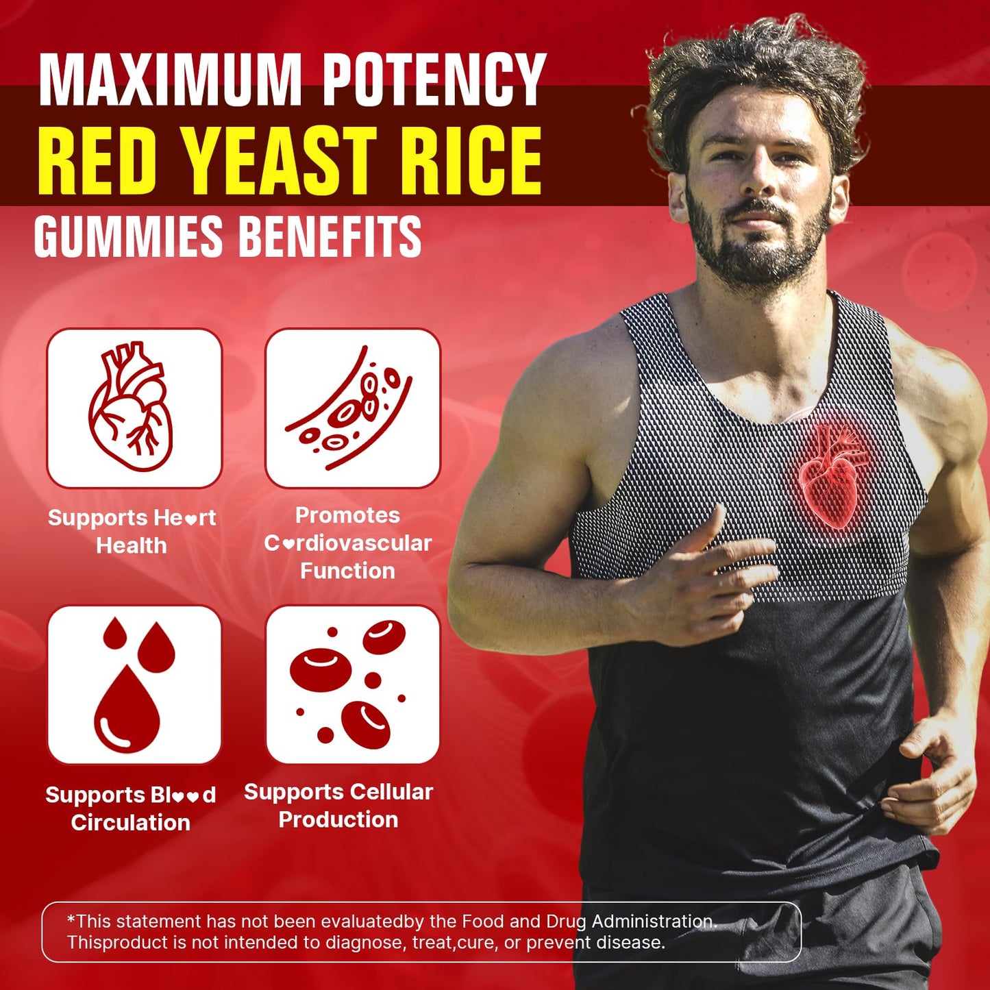 YUULAI Red Yeast Rice with Coq10 Gummies, Red Yeast Rice Supplement for Overall Health, Sugar Free, Vegan, Raspberry Flavor, 60 Count