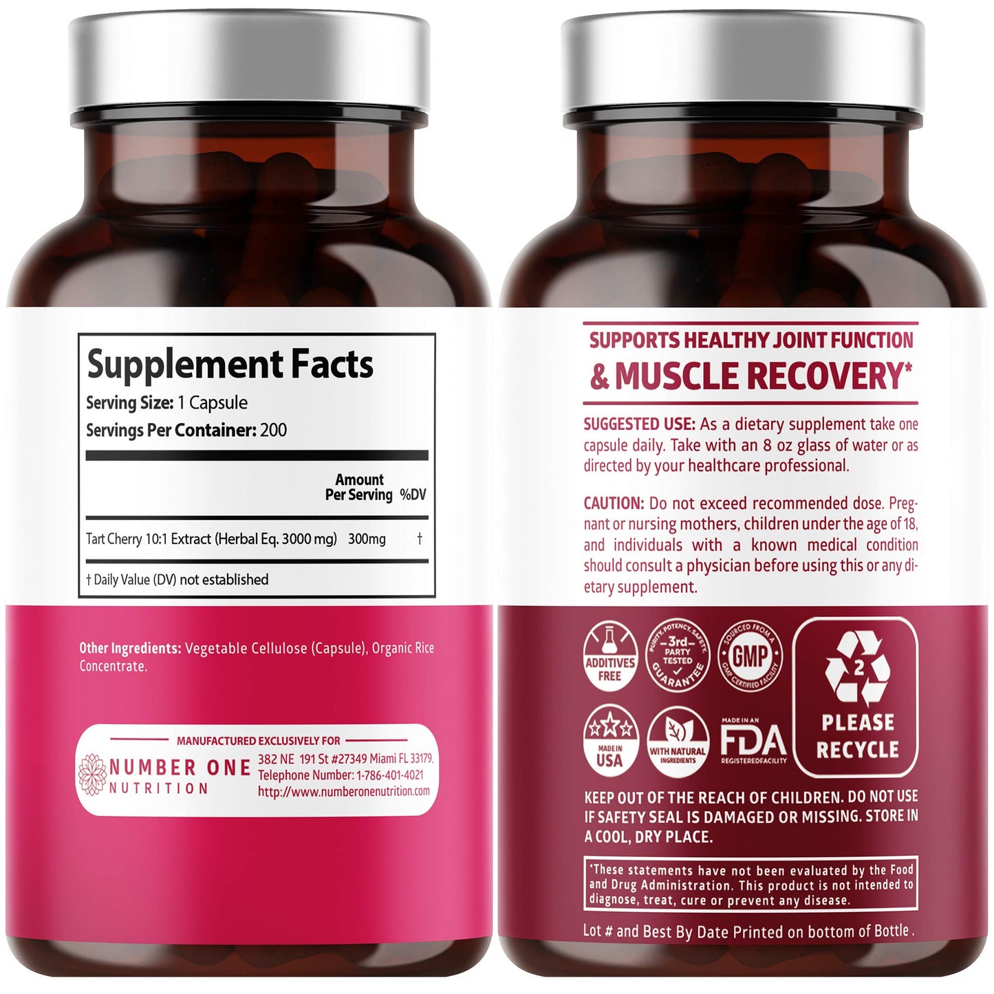Number One Nutrition Tart Cherry Extract Capsules, 200 Count