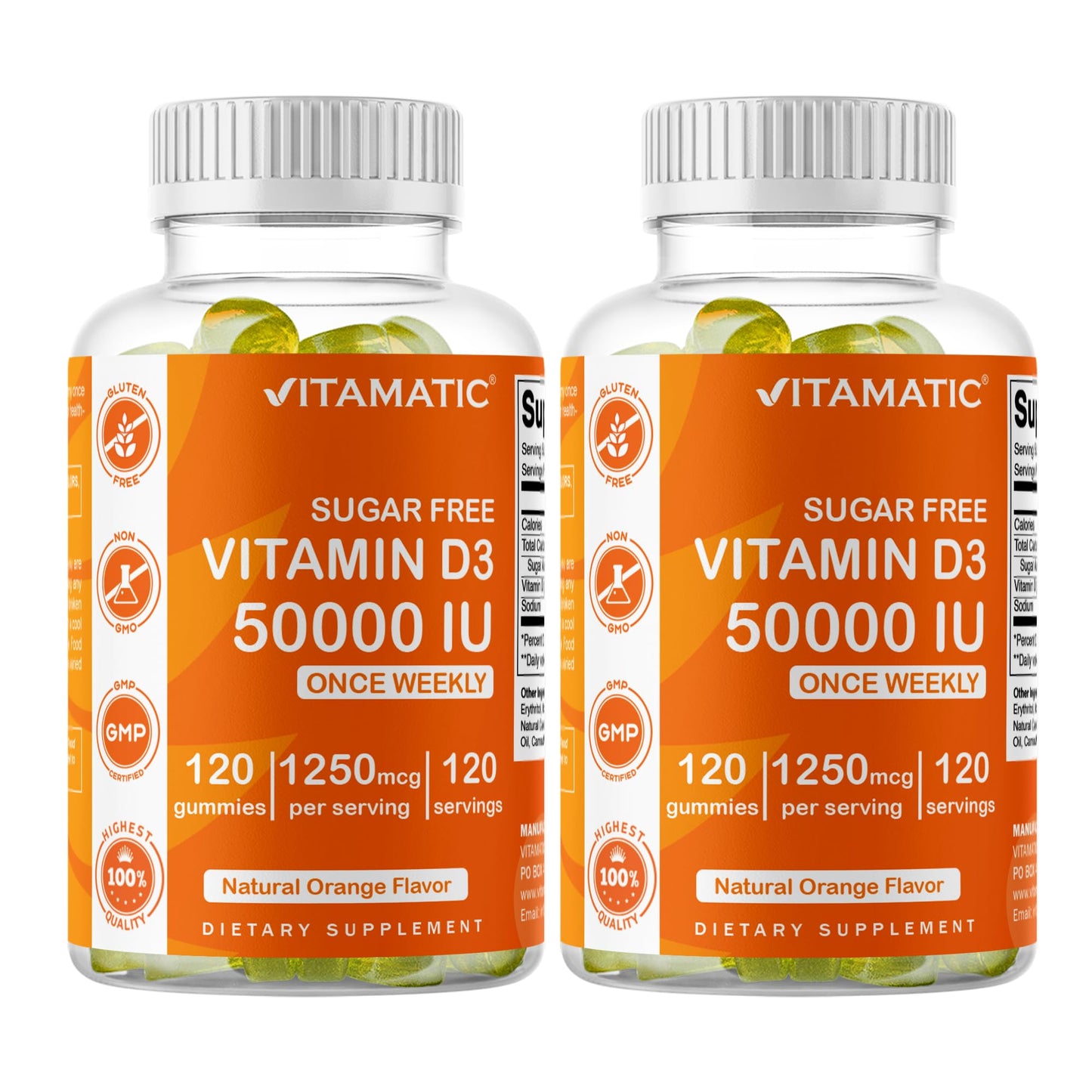 Vitamatic Sugar Free Vitamin D3 50,000 IU Weekly Gummies, 240 Gummies