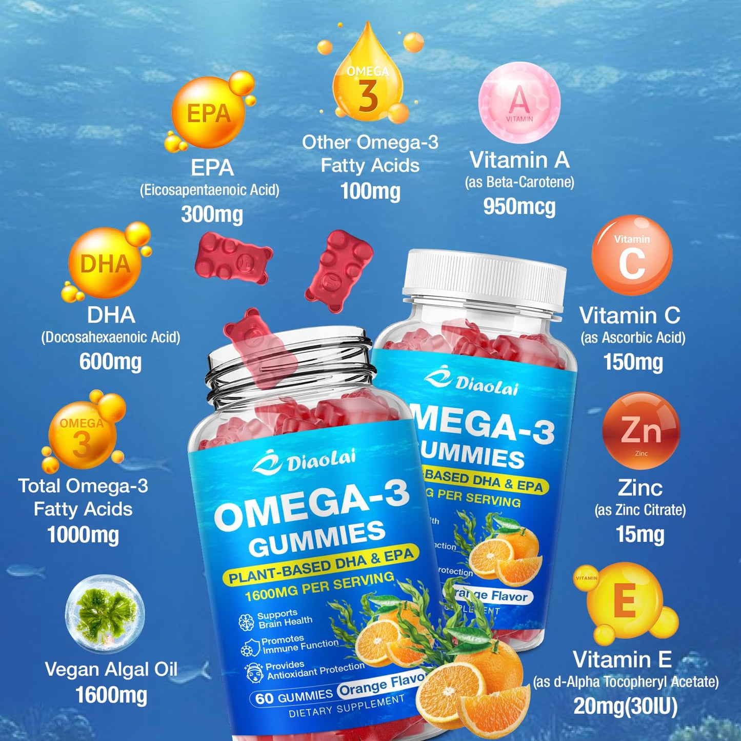 DIAOLAI Vegan Omega-3 Gummies 2-Pack