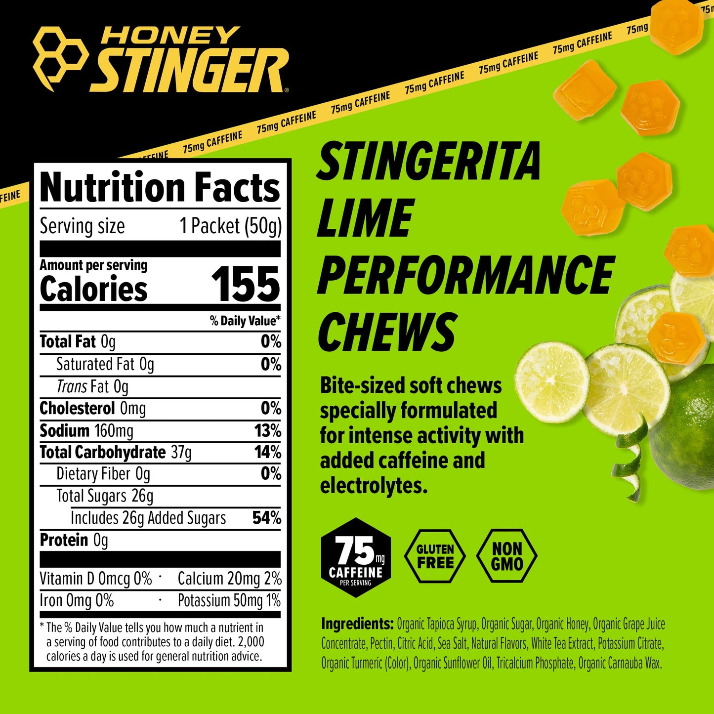 Honey Stinger Stingerita Lime Performance Energy Chews, 12-Pack, 21.6 oz