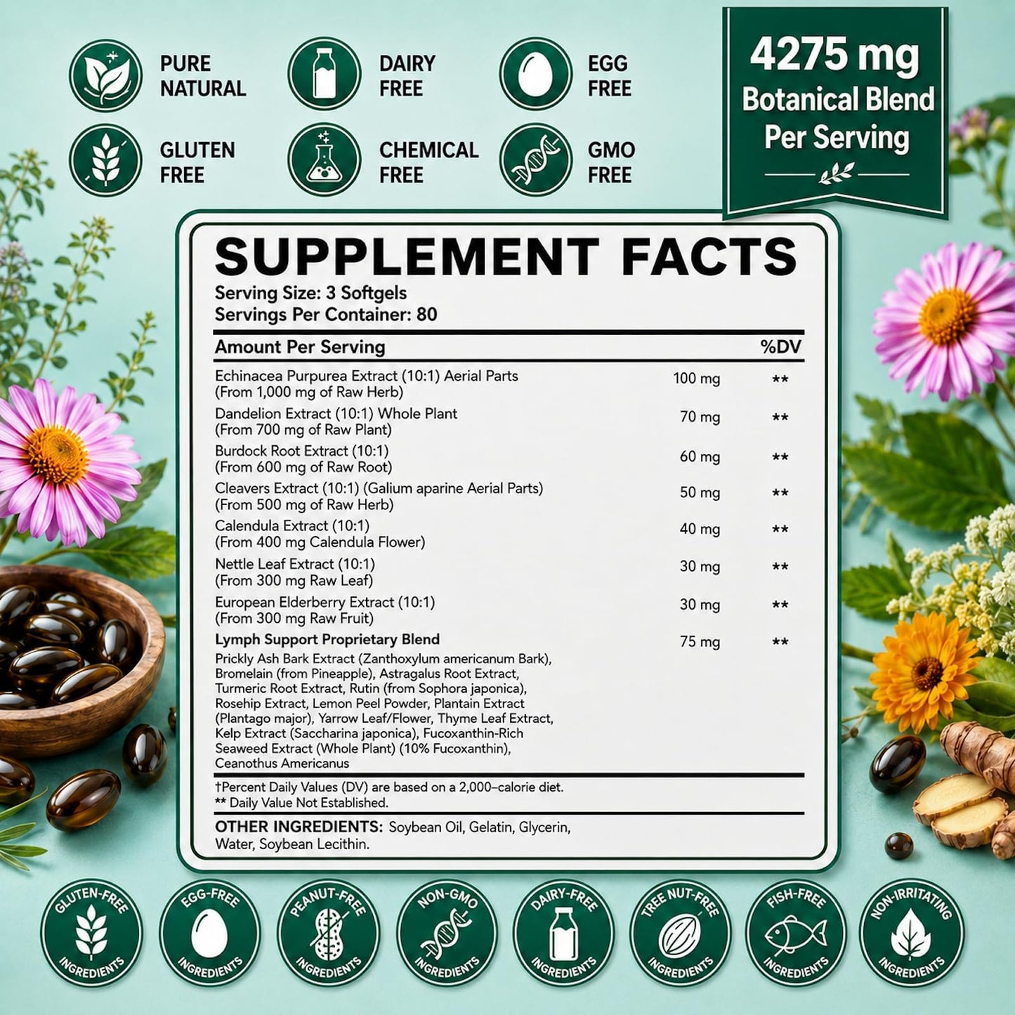 isLandear 21-in-1 Lymphatic Drainage Supplements for Women & Men Softgels, 240