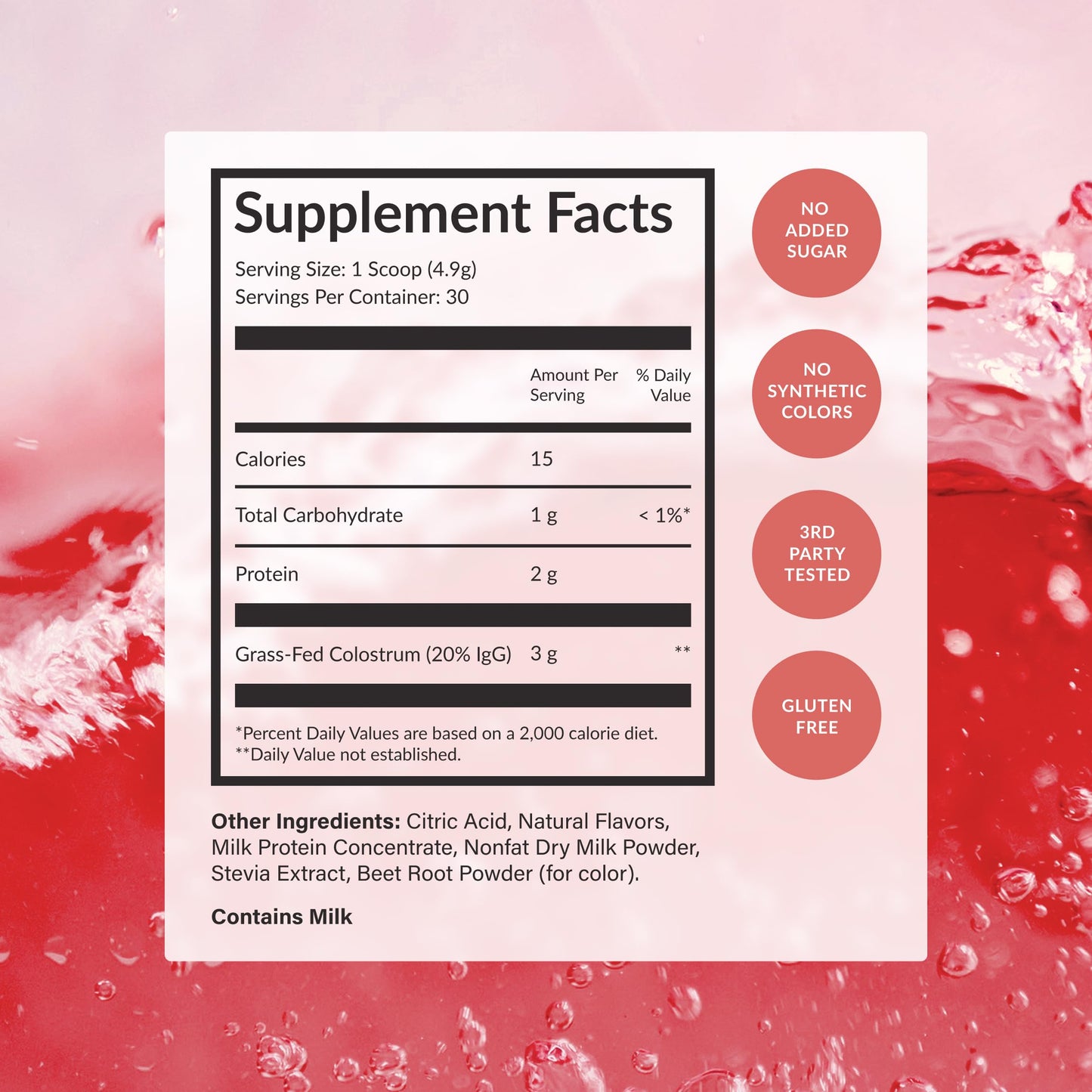 Beam Raspberry Lemon Colostrum Powder 30 Servings