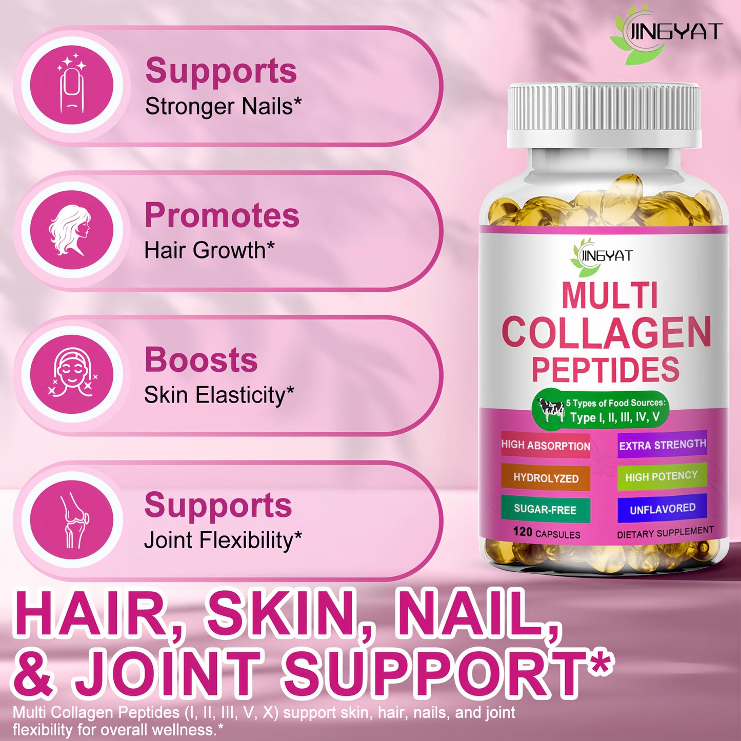 JINGYAT Multi Collagen Peptides Softgels 120 Count