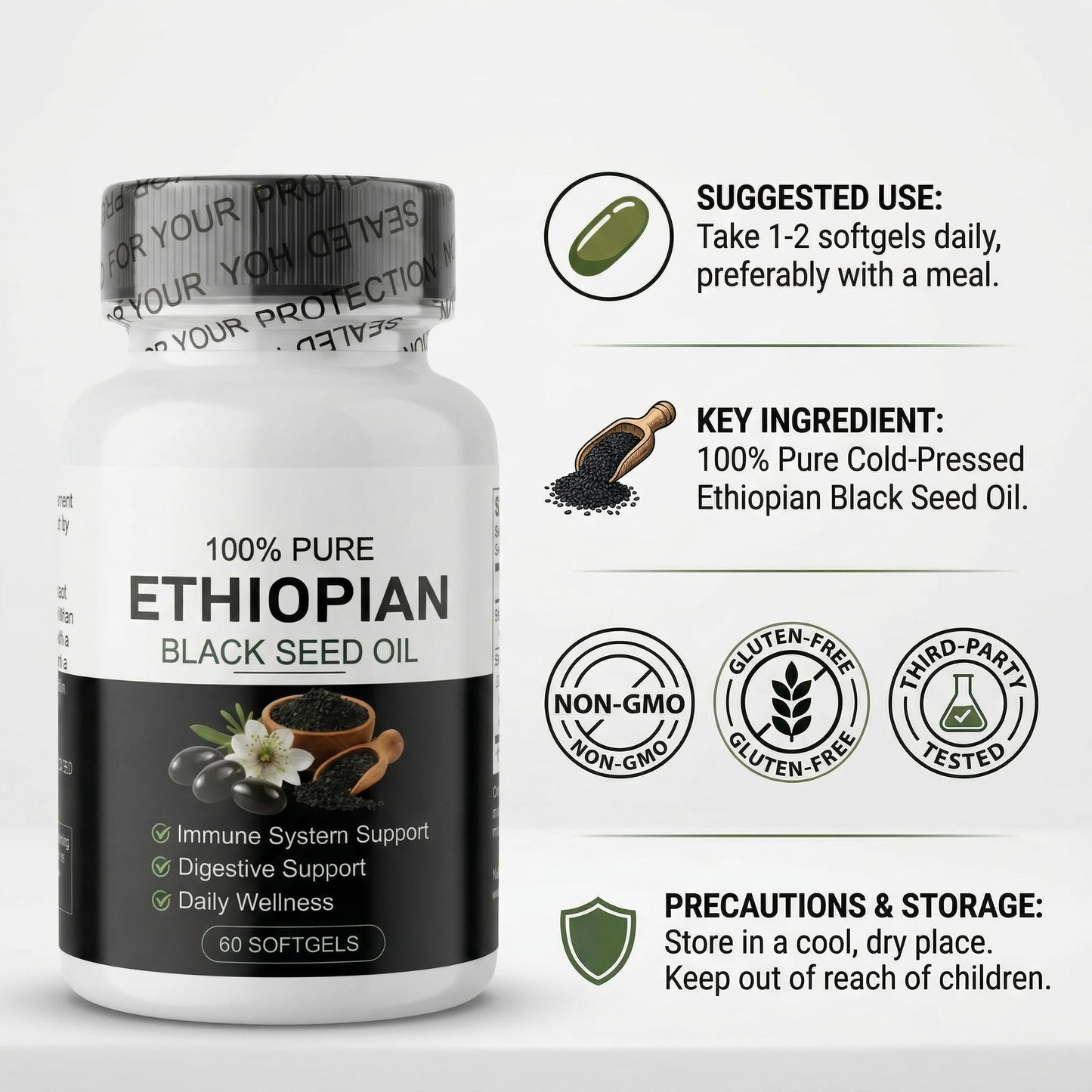 YATIME Ethiopian Black Seed Oil Softgels 60 Count