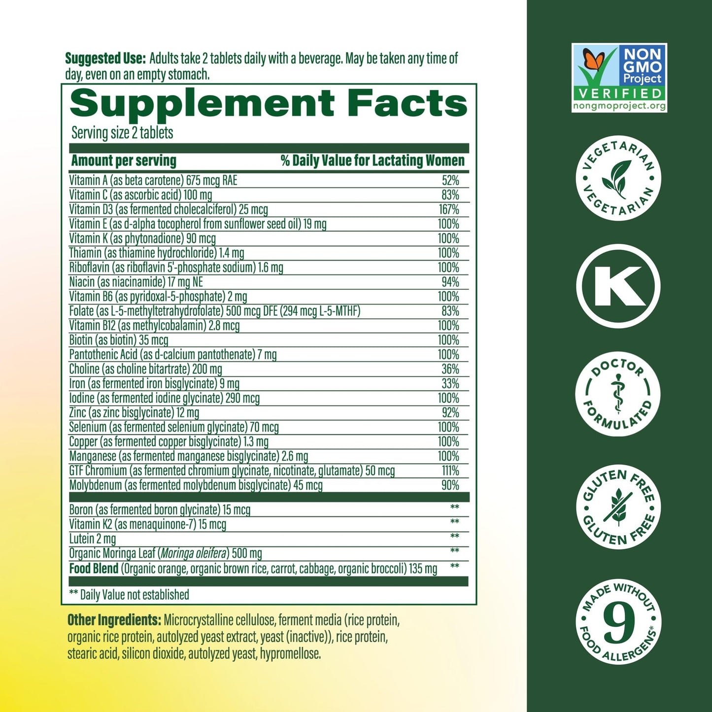 MegaFood Baby & Me 2 Postnatal Vitamins for Women with Moringa Tablet 120