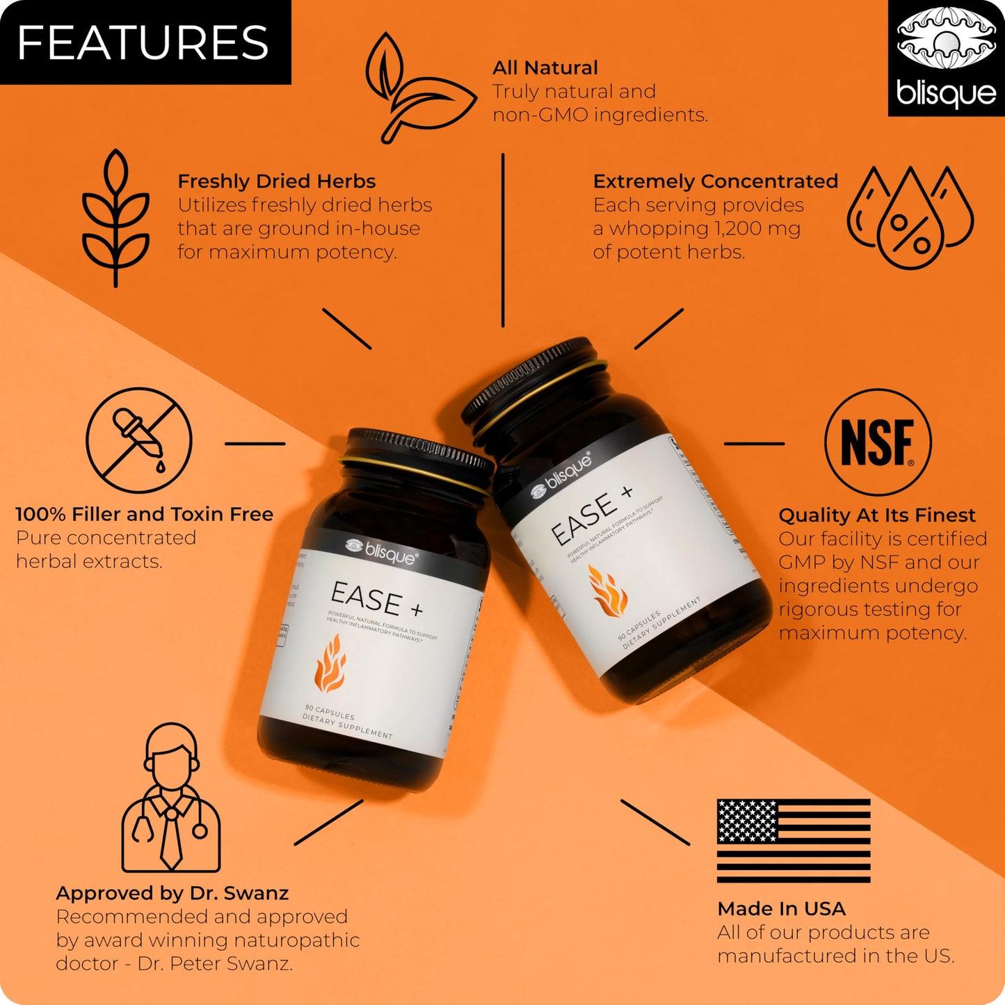 Blisque Natural Inflammation Health Supplement Complex for Healthy Inflammatory Response Capsule 90 Count