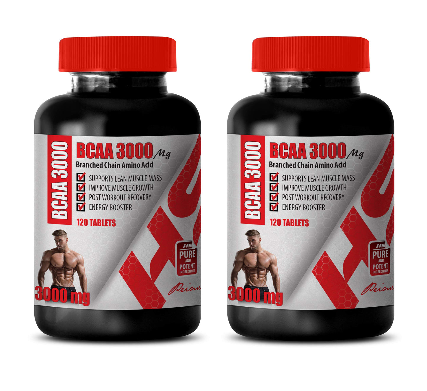 Healthy Supplements LLC Muscle Builder Pills for Men - Branched-Chain Amino Acids - BCAA 3000mg - Train and Recover, 2 Bottles 480 Tablets