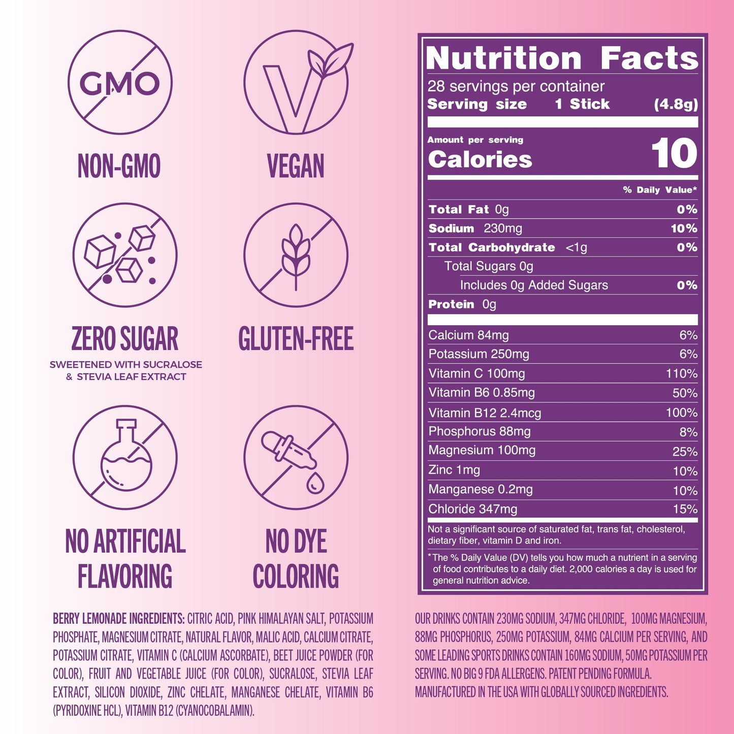 TREVI Electrolytes Powder Packets Berry Lemonade, Powder, 28 Servings