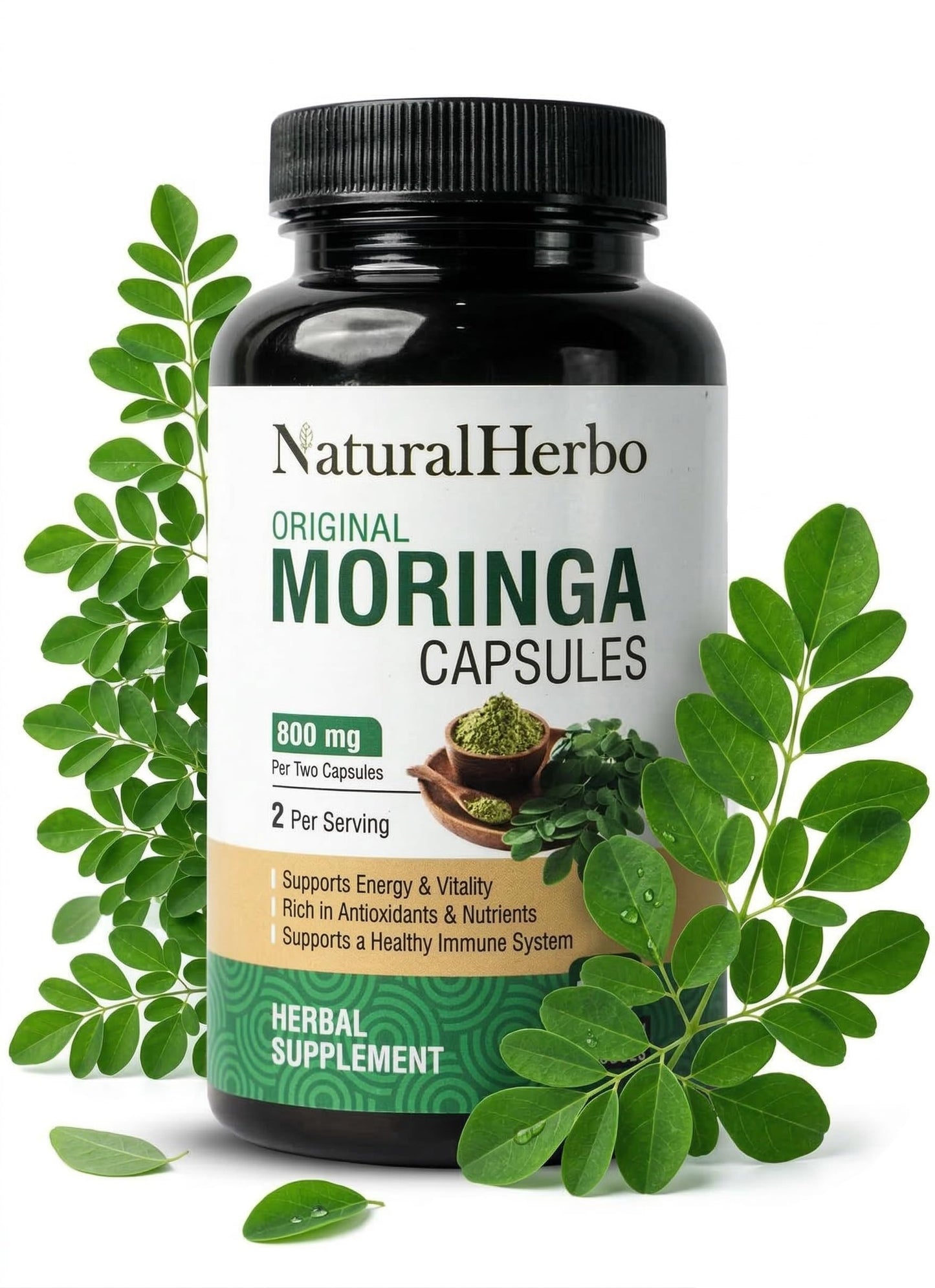 NaturalHerbo Pure Moringa Capsules (800mg), 120 Capsules