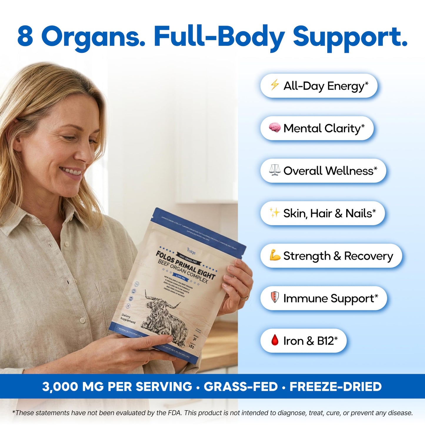 Folqs Grass Fed Beef Organ Supplement Capsules, 120 Capsules