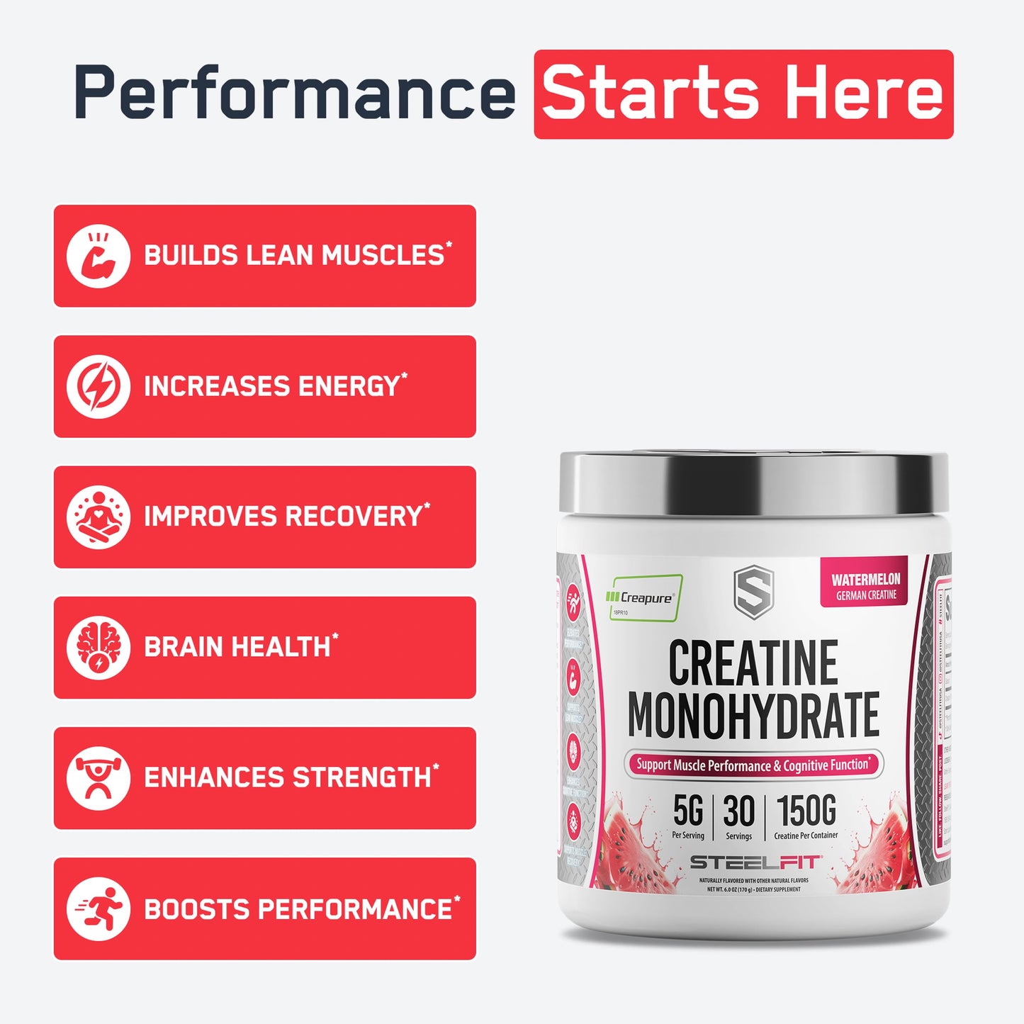 SteelFit Creapure Pure Creatine Monohydrate Powder, 6 oz