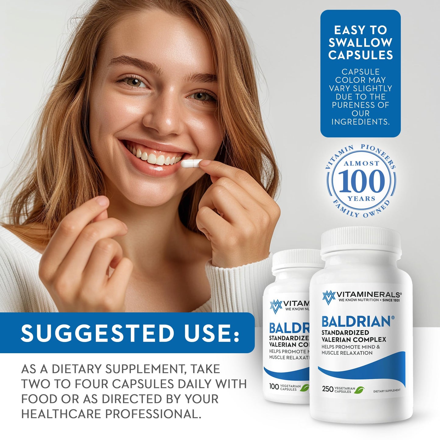 Vitaminerals 33 Baldrian Original Natural Relaxing Support Standardized Valerian Capsules, 250