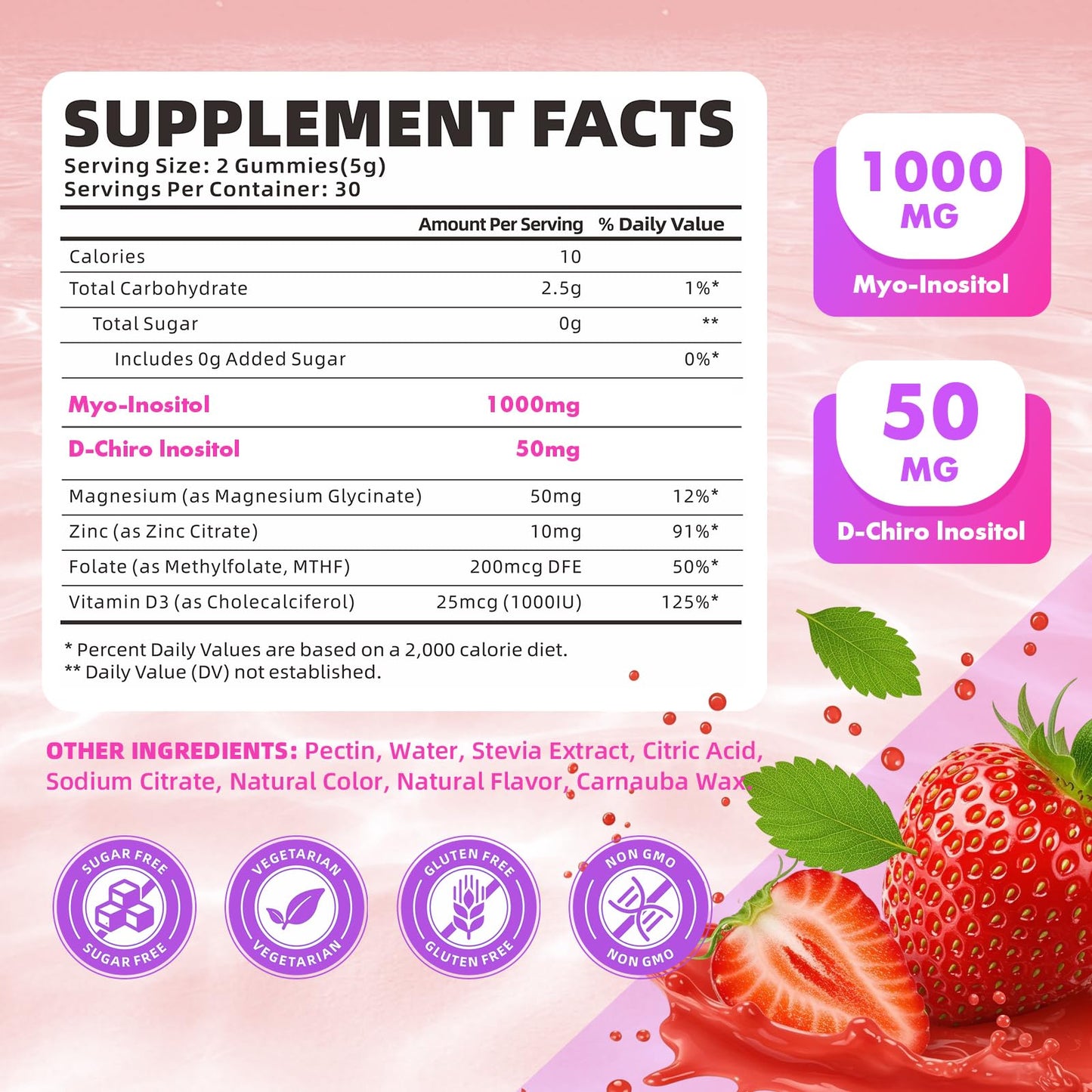 softbear Inositol Gummies for Women 1000mg with Vitamin D3, 60 Count