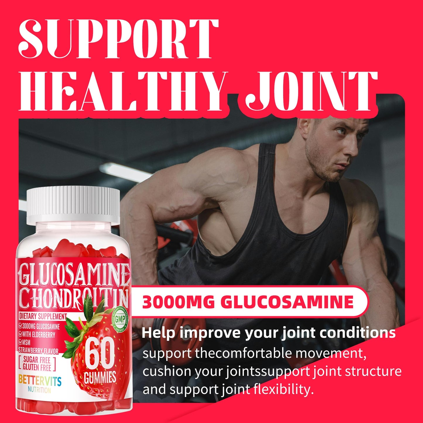 Bettervits Nutrition Glucosamine Chondroitin Gummies, 120 Count