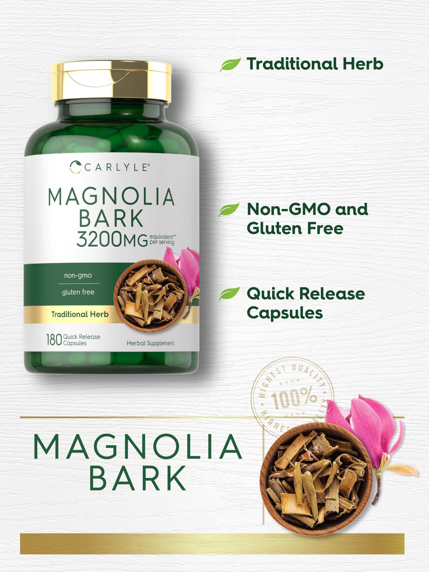 Carlyle Magnolia Bark Capsules, 180 Count