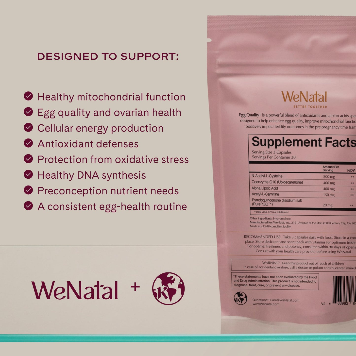 WeNatal Egg Quality+ Supplement – CoQ10, NAC, PQQ, Folate Capsules 90