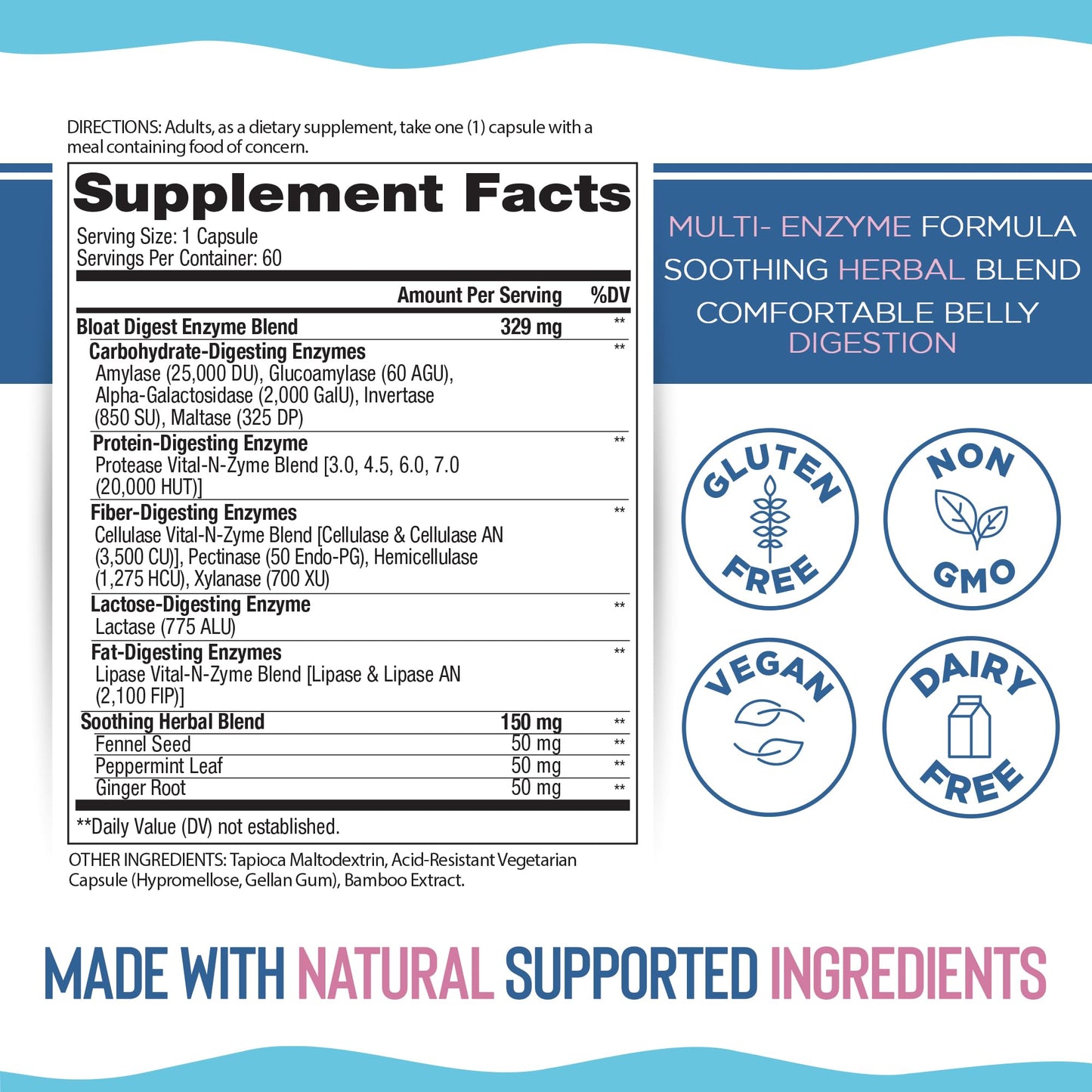 Vital Planet Digestive Enzymes Bloat Digest Complete Support Natural Enzyme Formula 60 Capsules