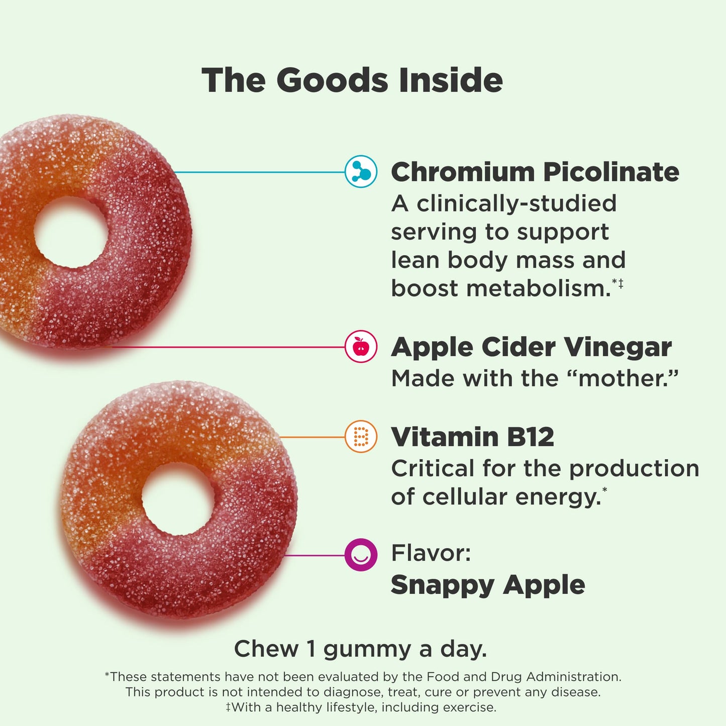 OLLY Metabolism Gummy Rings, Cellular Energy Supplement, ACV Gummy 60 Count