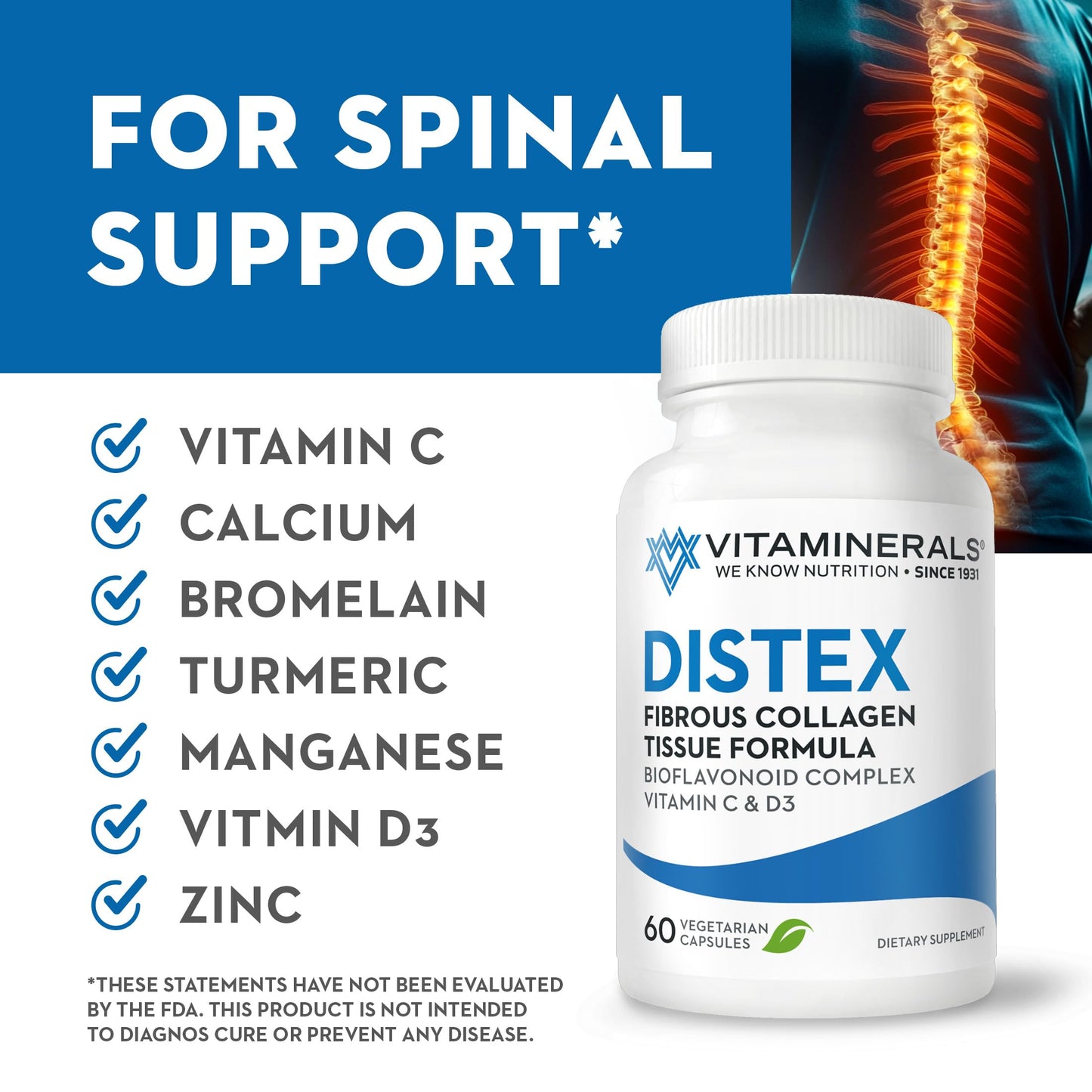 Vitaminerals 117 Distex Spinal Disc Support Bromelain Turmeric Manganese Capsule, 60 Veggie Caps