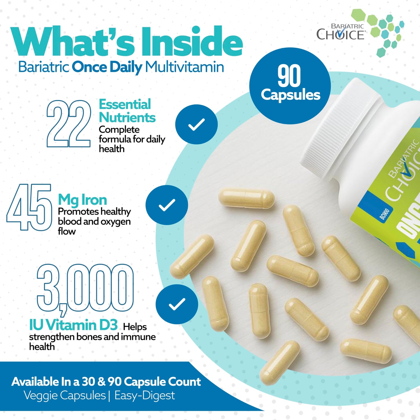 Bariatric Choice Once-Daily Bariatric Multivitamin with 45 mg of Iron, Capsule, 90 Count